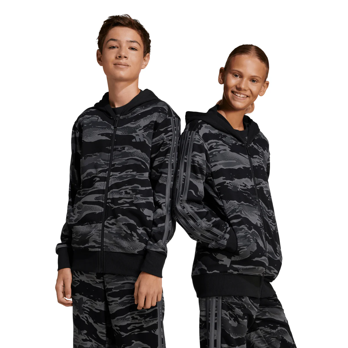 Felpa con zip da Ragazzo e Ragazza nera con stampa camouflage adidas - Image 5