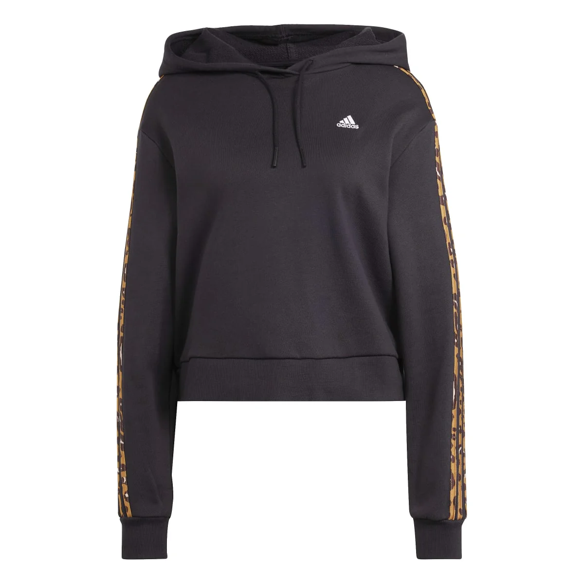 Felpa crop con cappuccio nera da donna con strisce animalier adidas Essentials 3-Stripes - Image 6