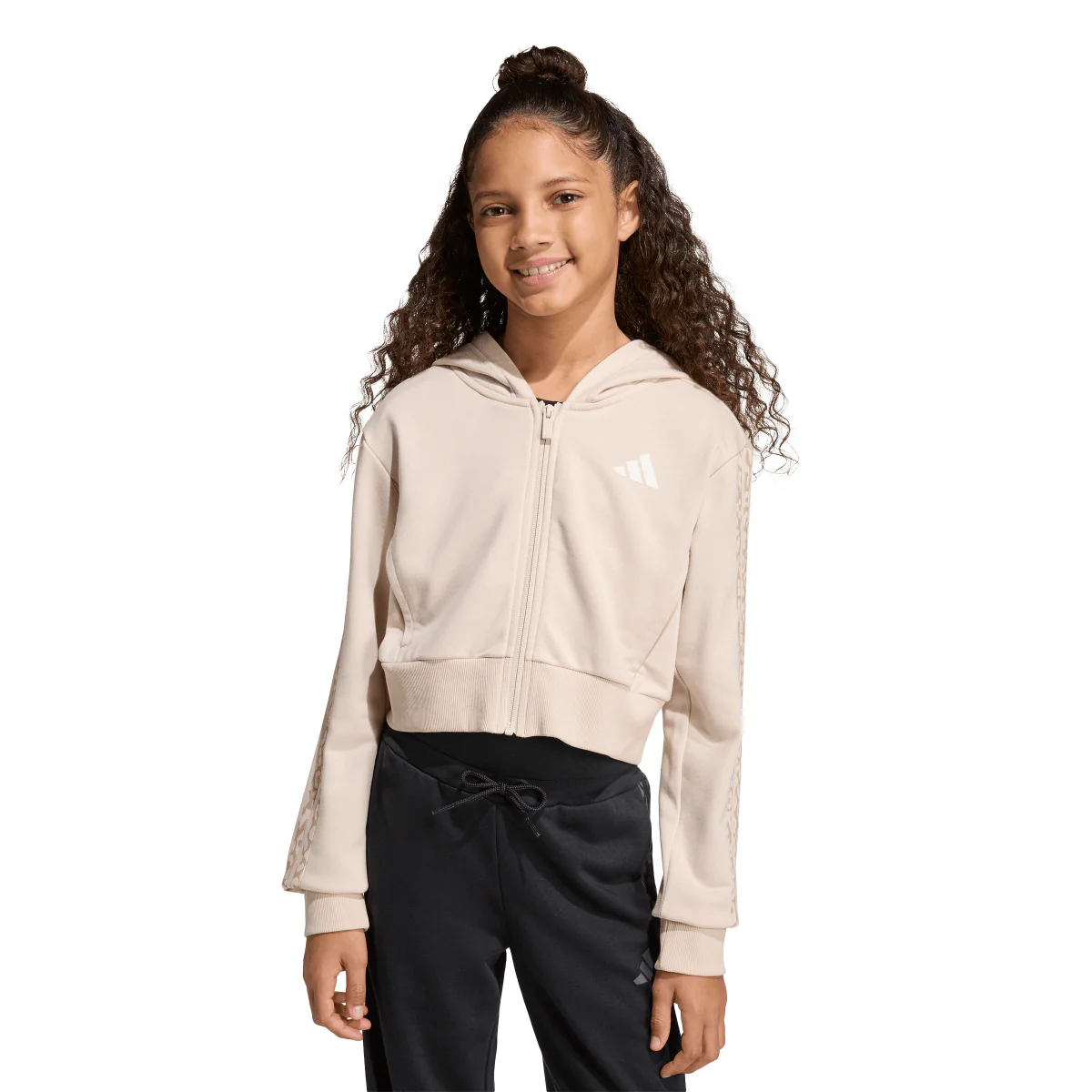 Felpa da bambina e ragazza beige adidas con cappuccio e inserti leopardati