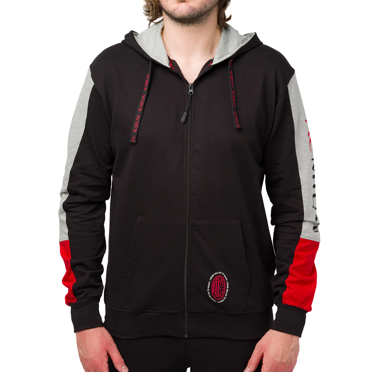 Felpa da uomo nera e rossa con zip e logo Milan