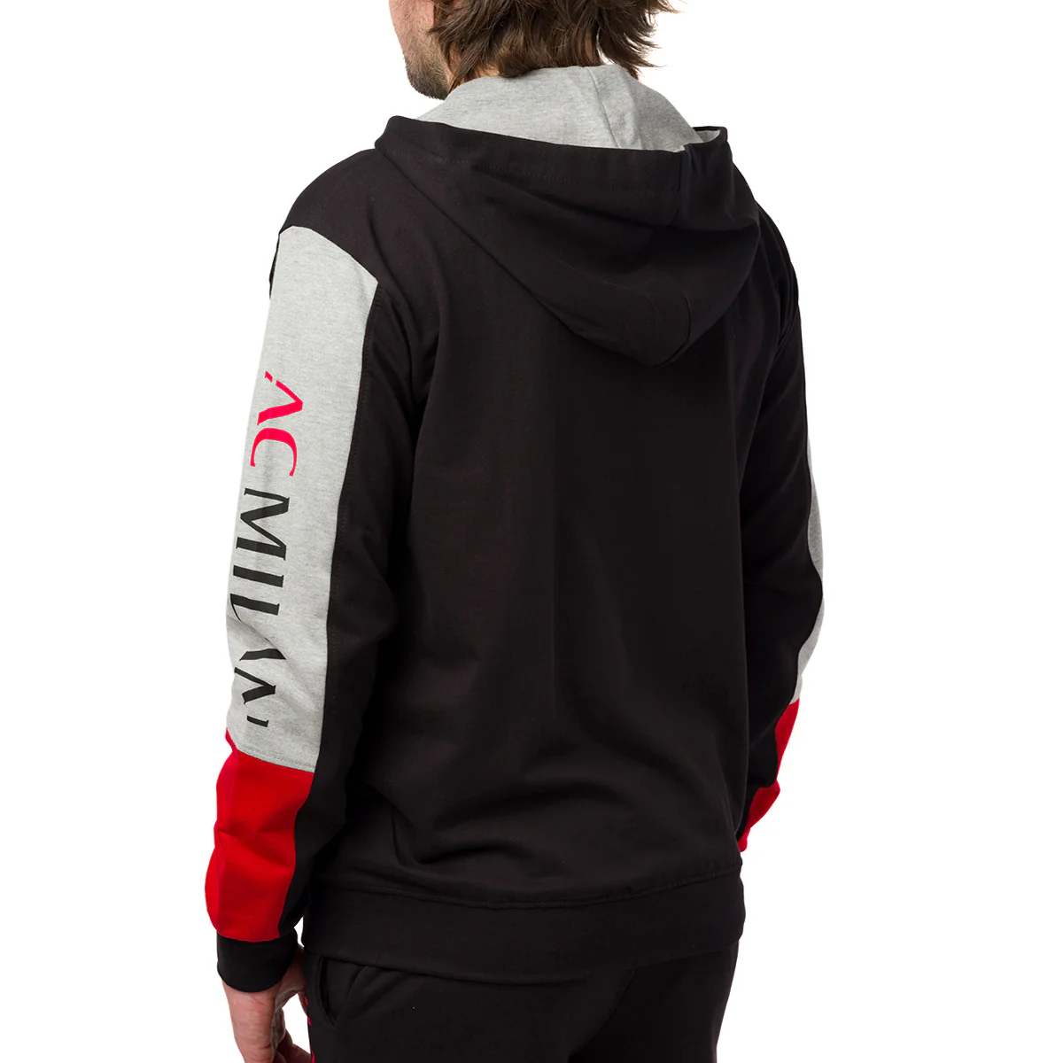 Felpa da uomo nera e rossa con zip e logo Milan - Image 2
