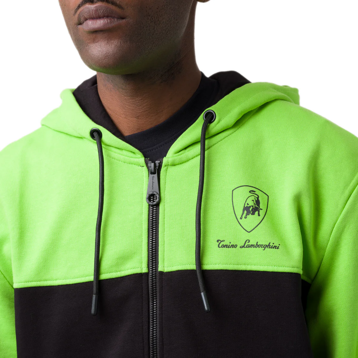 Felpa con cappuccio da uomo nero e verde e tasche Tonino Lamborghini - Image 3