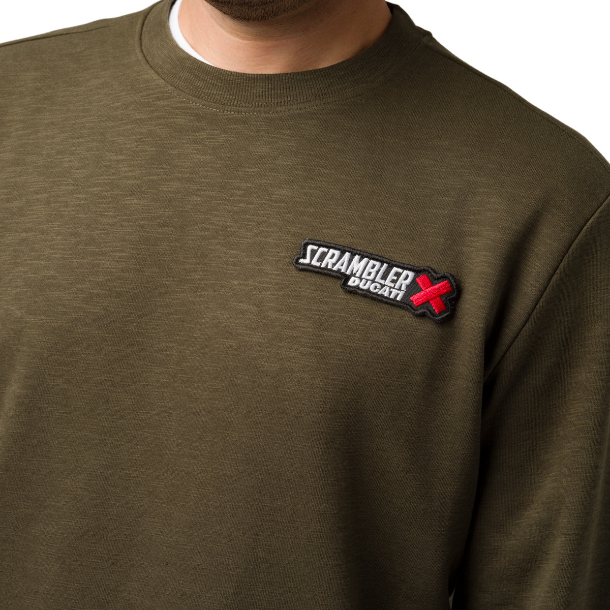 Felpa girocollo da uomo verde militare con logo Ducati Scrambler - Image 3