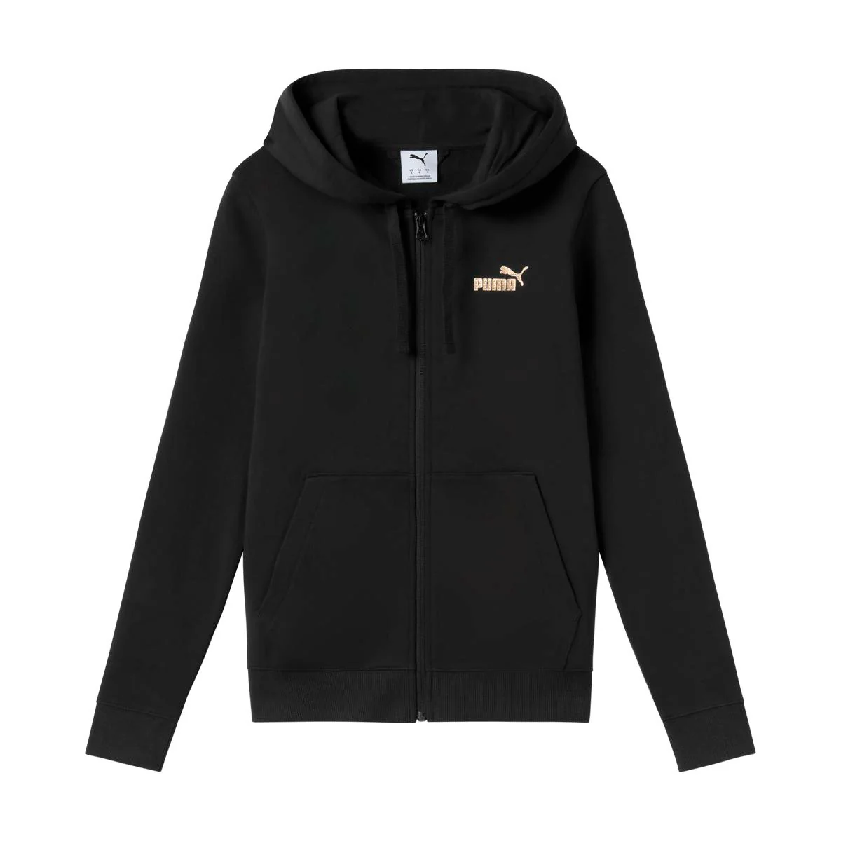 Felpa full zip Puma da donna nera con cappuccio e logo metallizzato