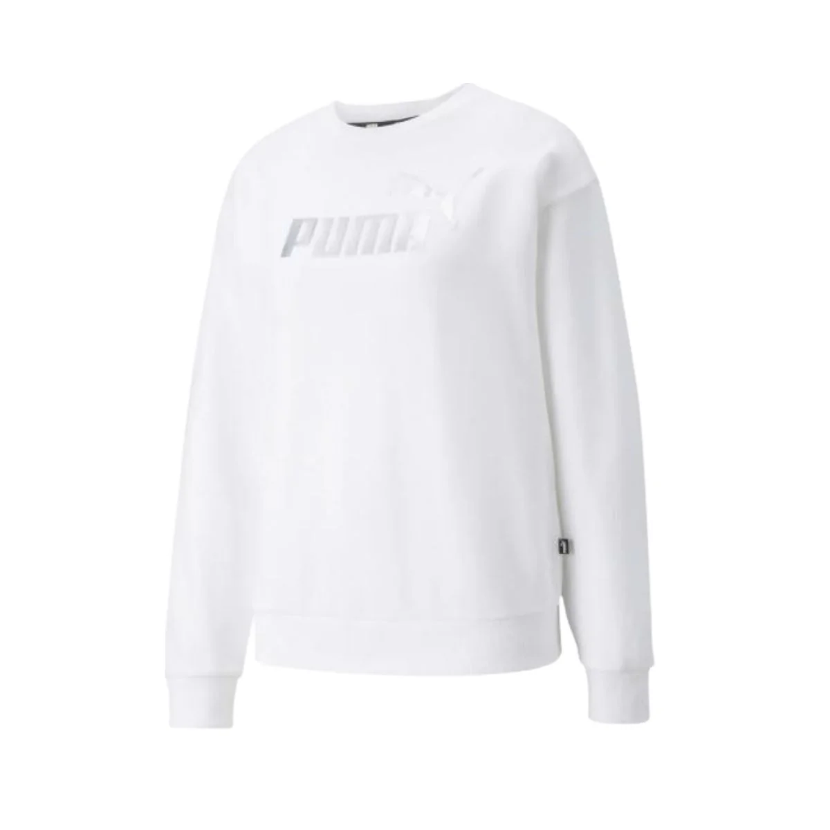 Felpa girocollo bianca da donna Puma Essentials+ Metallic Logo Crew