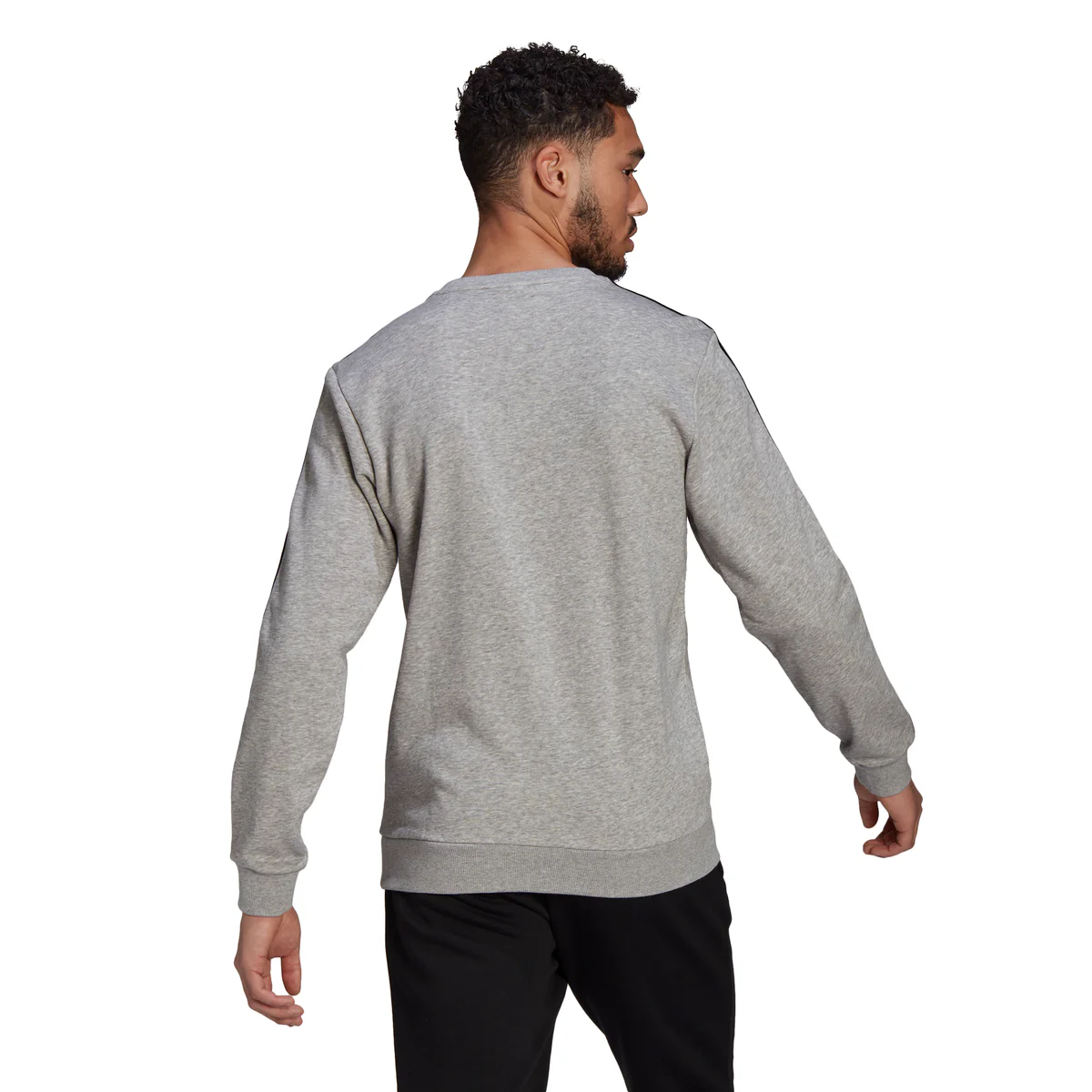 Felpa girocollo grigia da uomo adidas Essentials French Terry 3-Stripes - Image 3