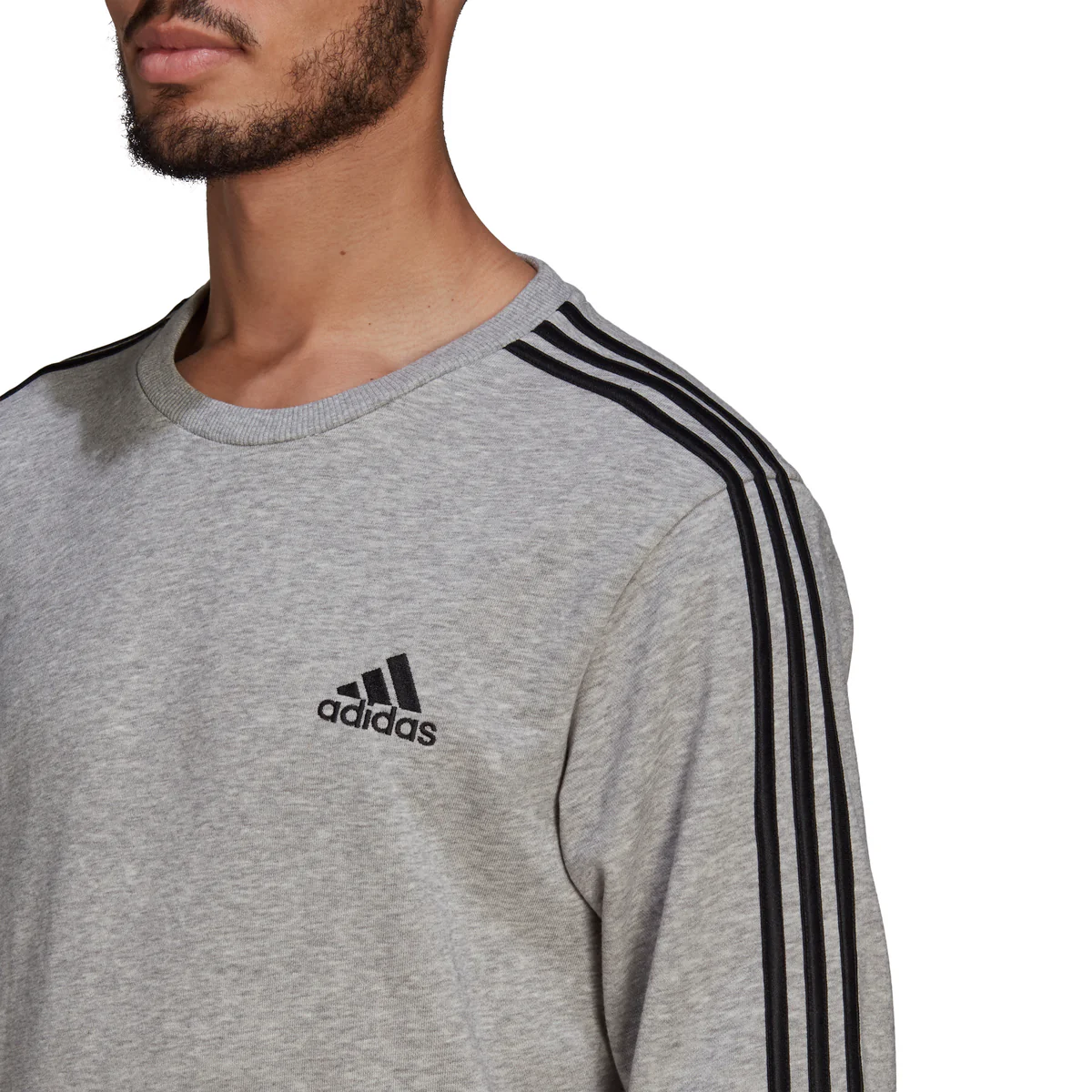 Felpa girocollo grigia da uomo adidas Essentials French Terry 3-Stripes - Image 4
