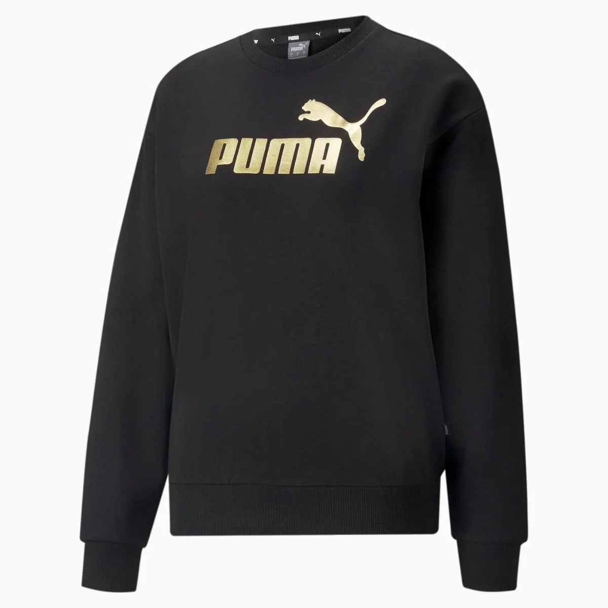 Felpa girocollo nera da donna Puma Essentials+ Metallic Logo Crew - Image 4