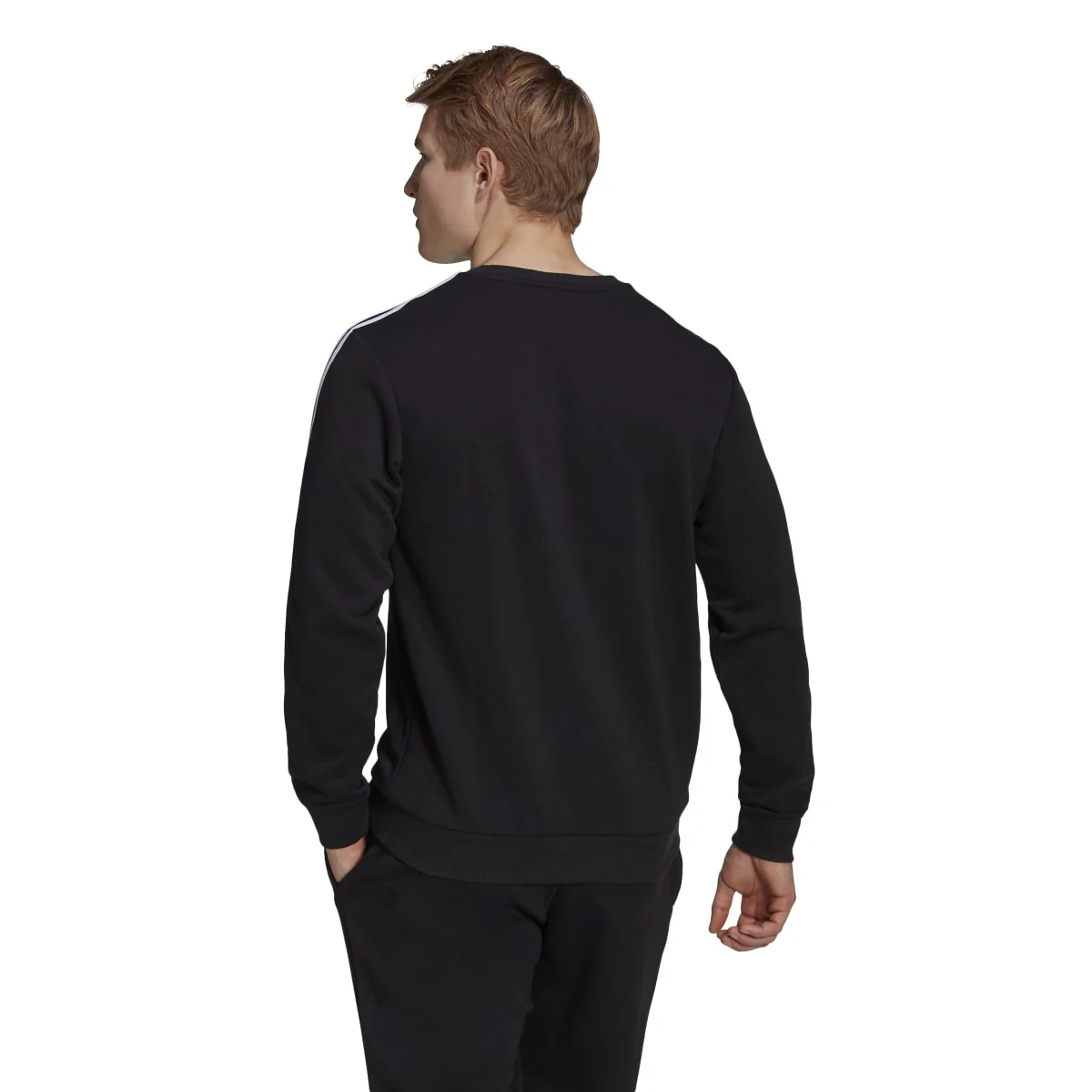 Felpa girocollo nera da uomo adidas Essentials French Terry 3-Stripes - Image 2