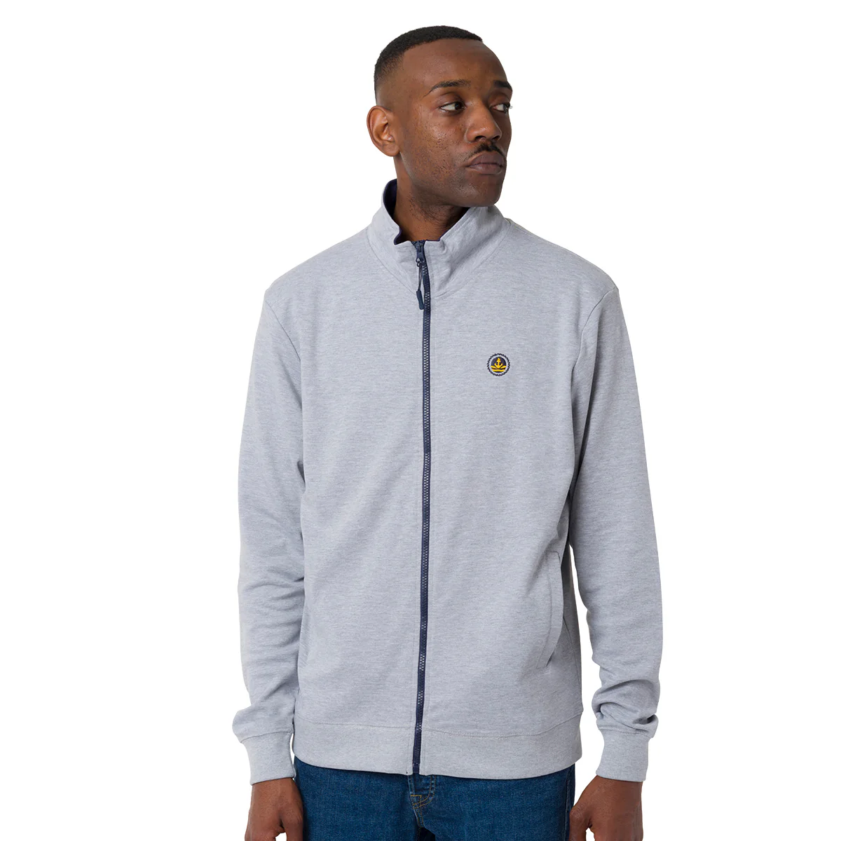 Felpa grigia da Uomo con zip in contrasto e logo frontale Navy Sail