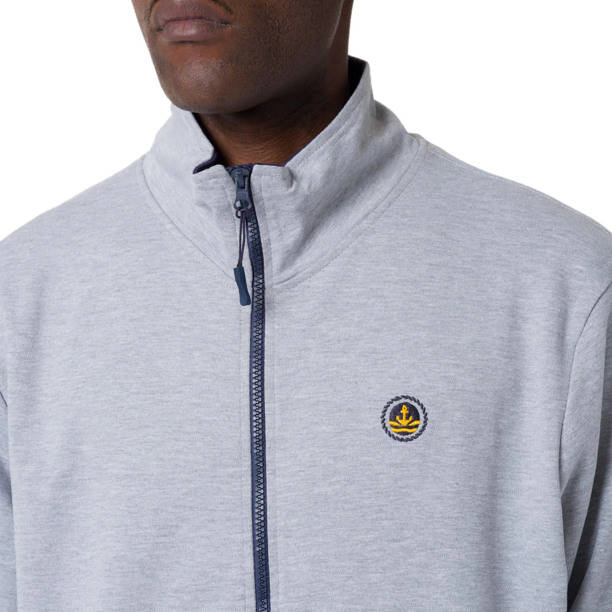 Felpa grigia da Uomo con zip in contrasto e logo frontale Navy Sail - Image 3