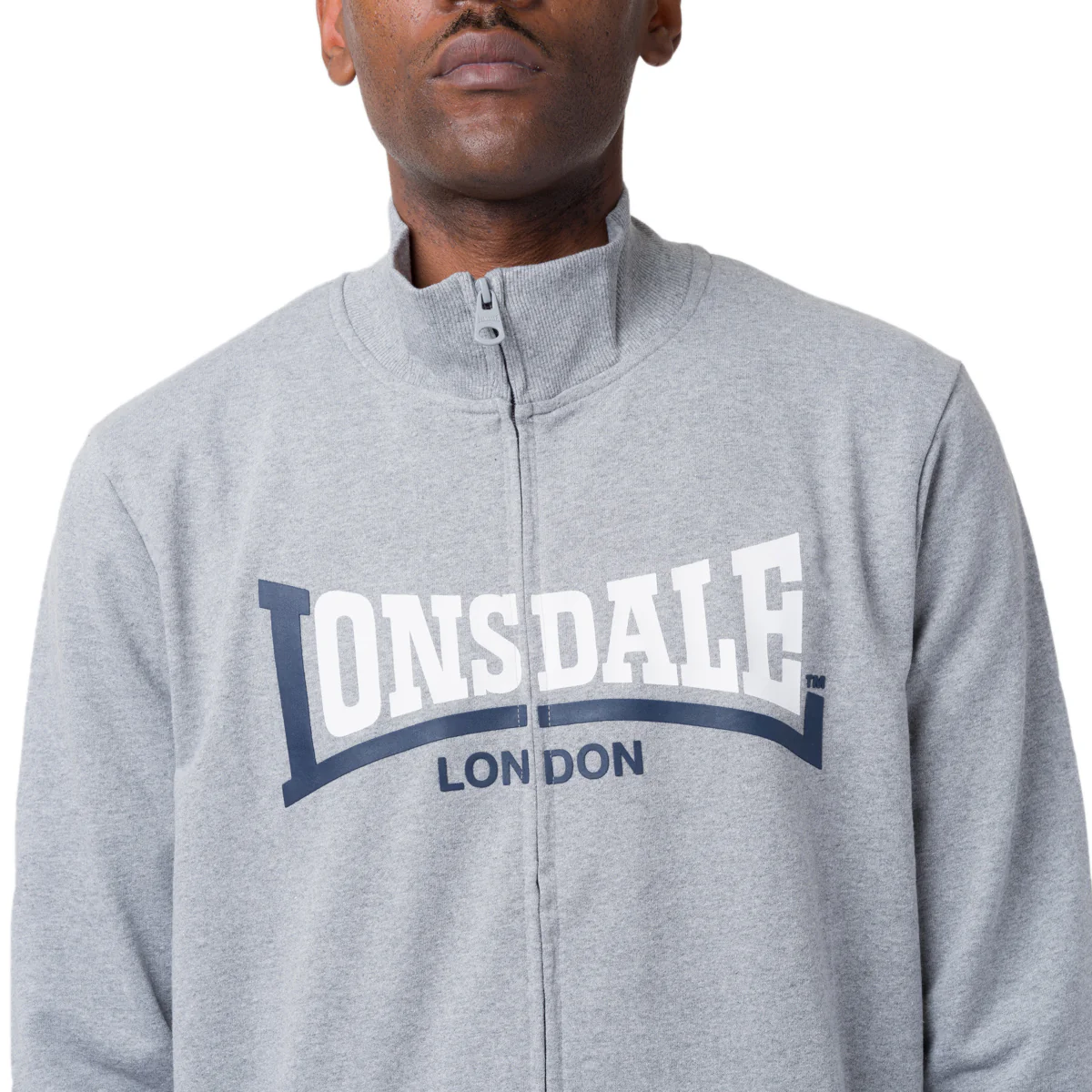 Felpa Grigia da Uomo in Cotone con Zip e Logo frontale Lonsdale - Image 3