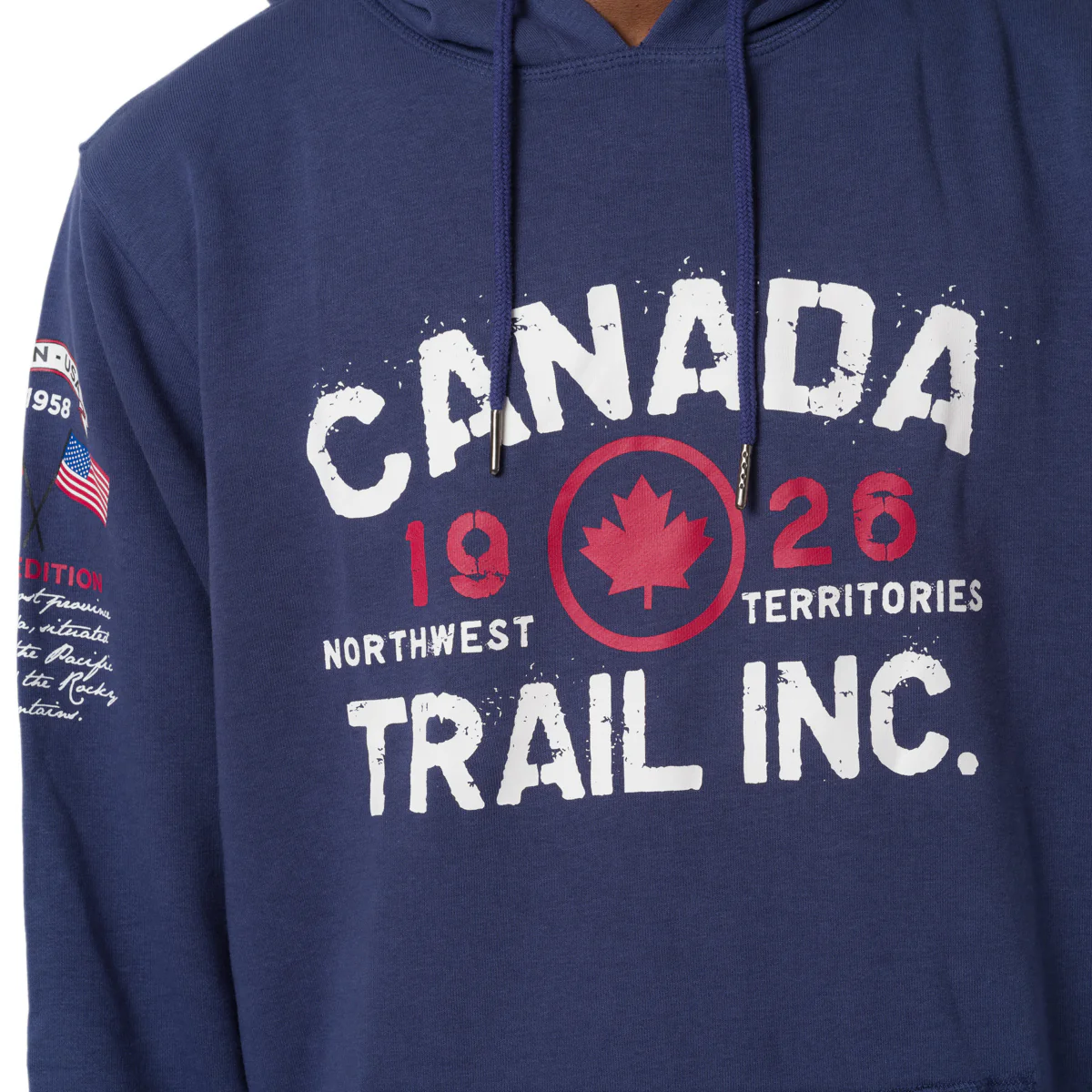 Felpa in cotone con Cappuccio Blu da Uomo con logo frontale Canada Trail - Image 3
