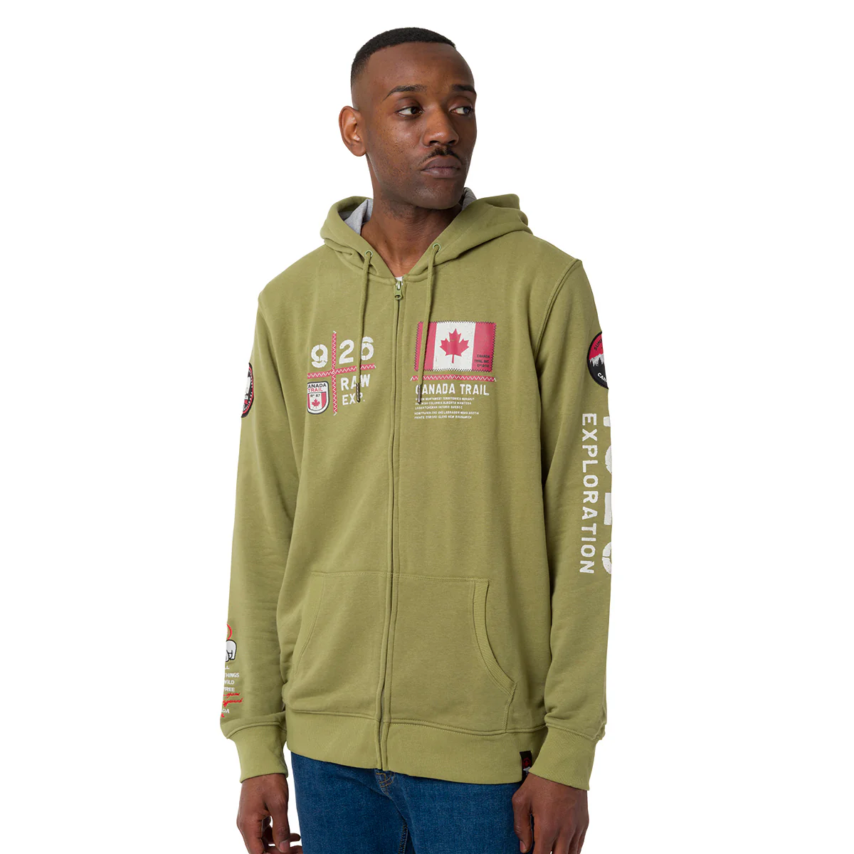 Felpa in cotone con zip e cappuccio verde da Uomo Canada Trail