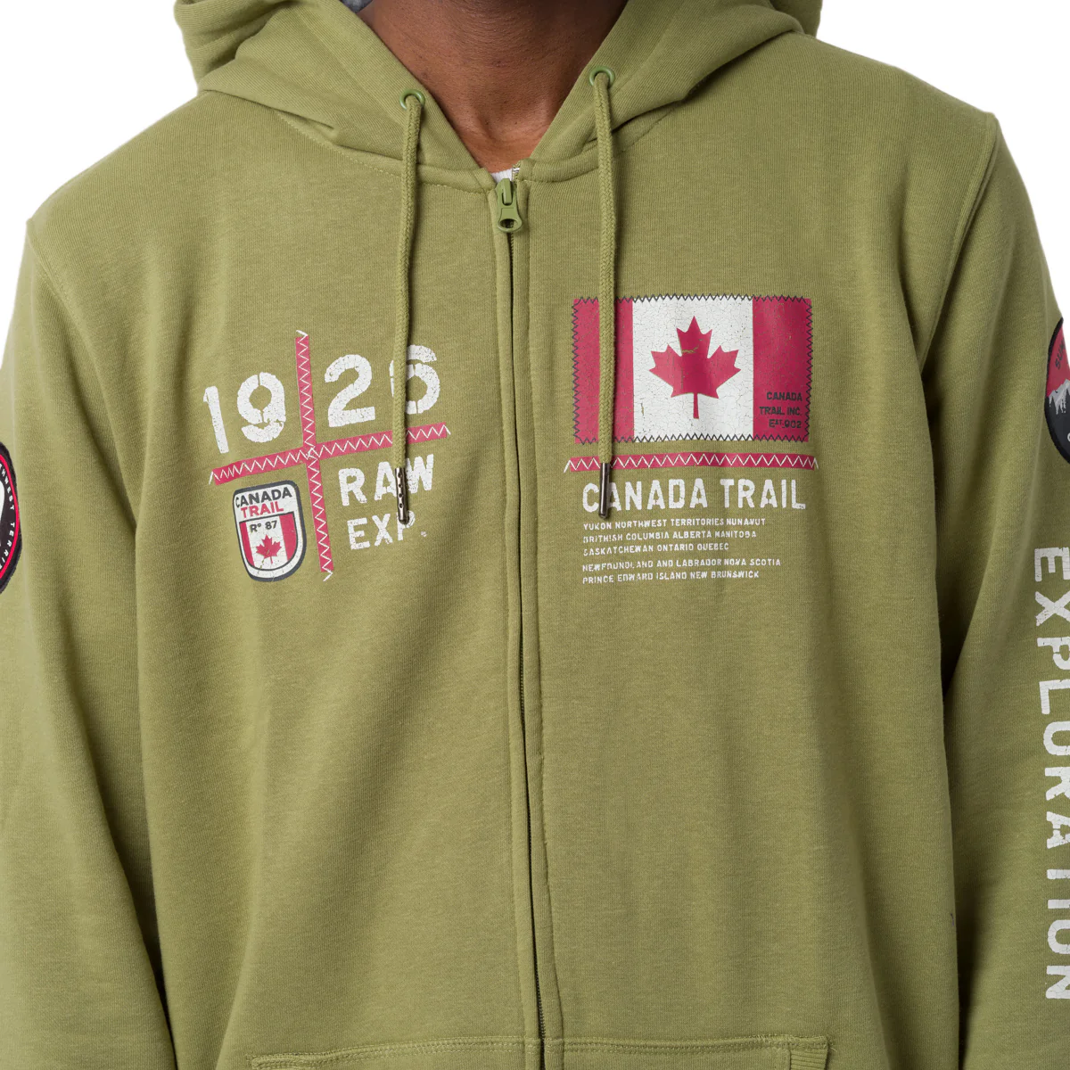 Felpa in cotone con zip e cappuccio verde da Uomo Canada Trail - Image 3
