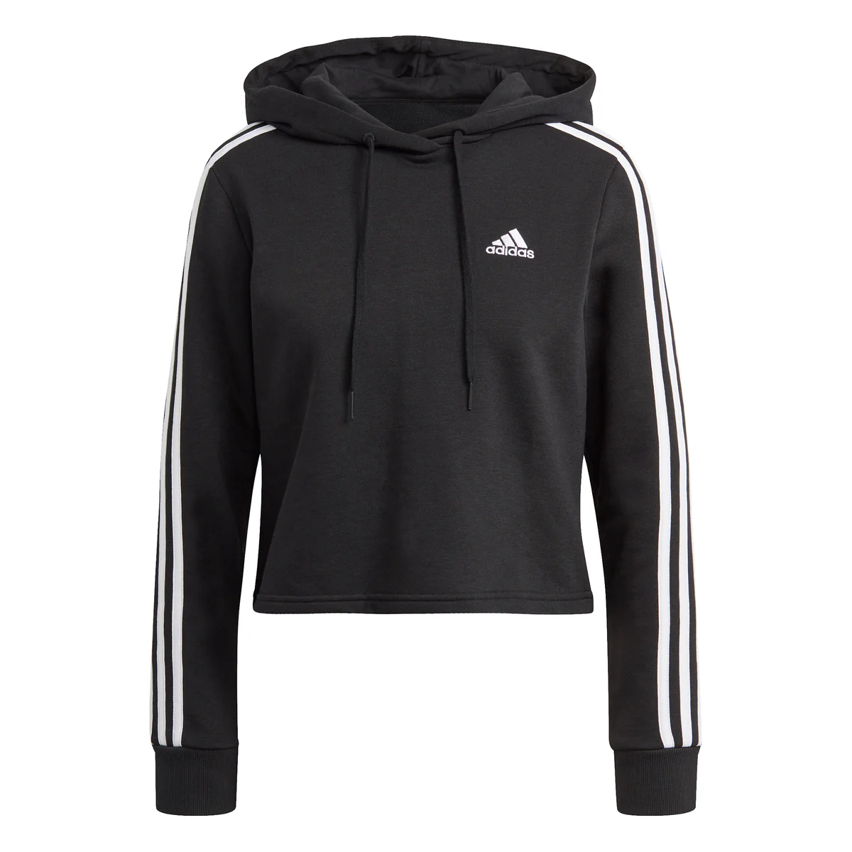 Felpa nera con cappuccio aadidas Essentials 3-Stripes Cropped - Image 6