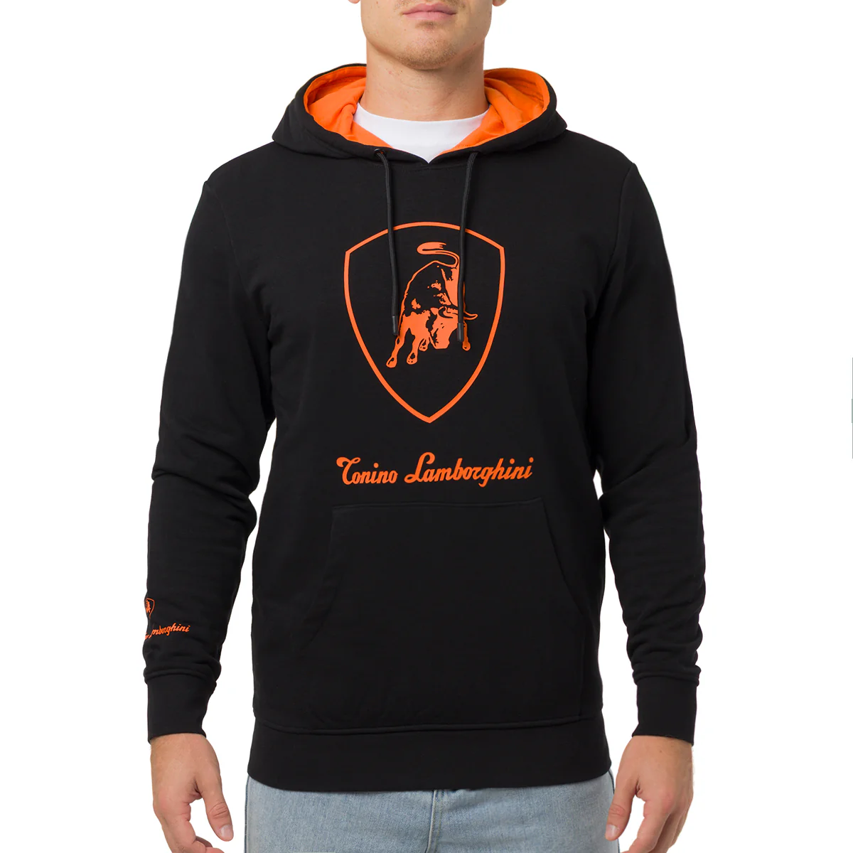 Felpa nera da Uomo con cappuccio e logo arancione Tonino Lamborghini