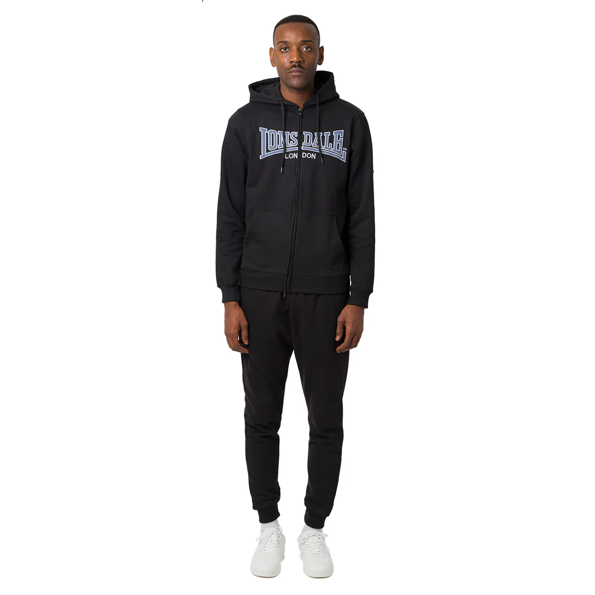 Tuta nera da uomo con felpa full zip e tasche a patta Lonsdale