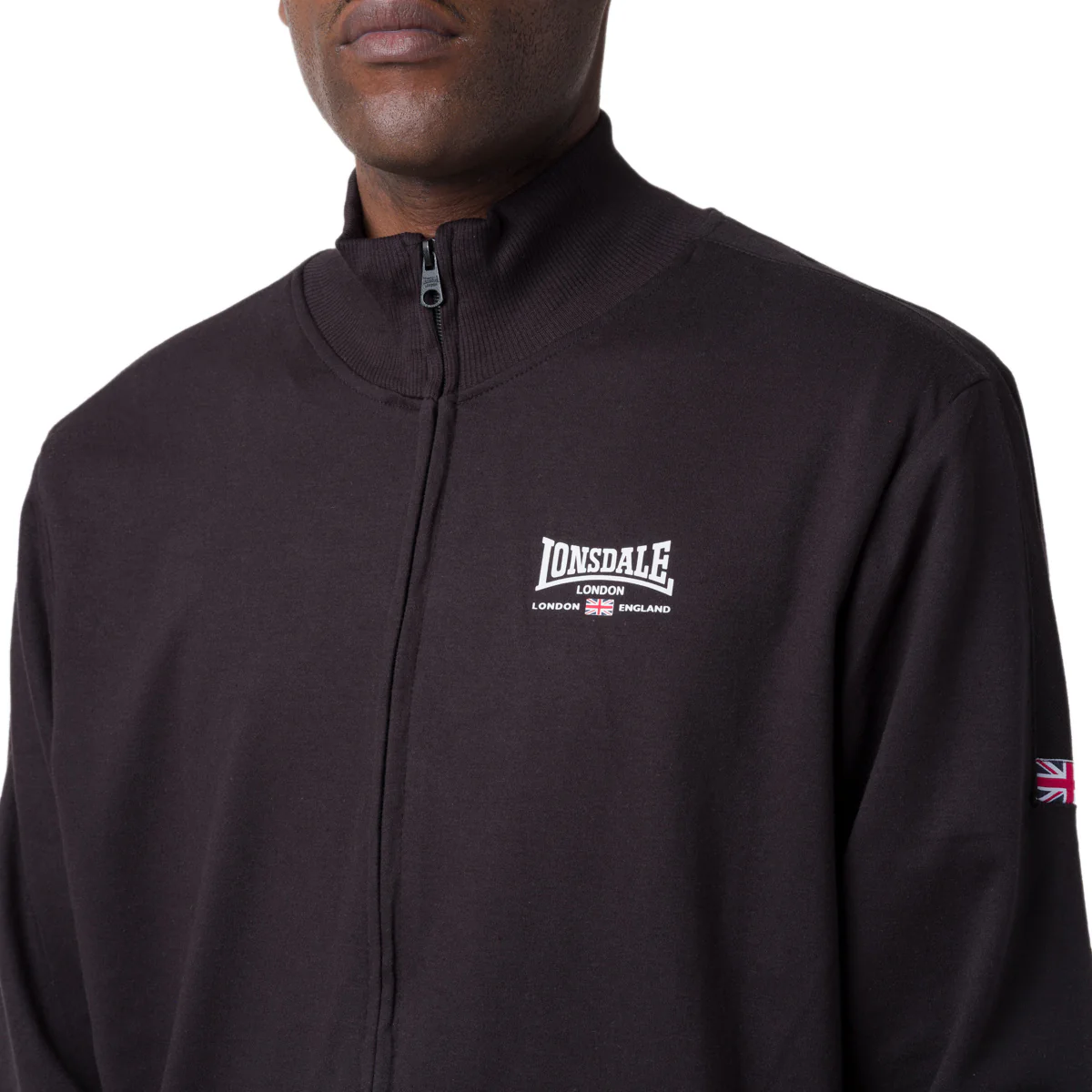 Felpa Nera da Uomo in Cotone con Zip e Logo Ricamato Lonsdale - Image 2