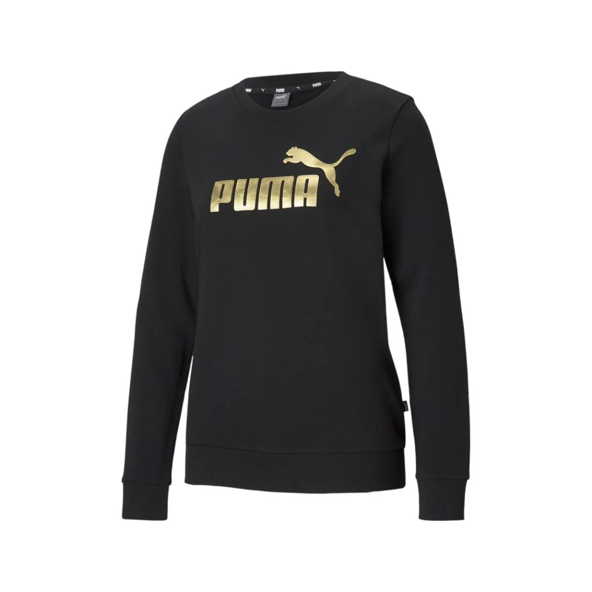 Felpa nera girocollo con logo Puma Essentials+ Metallic Logo Crew