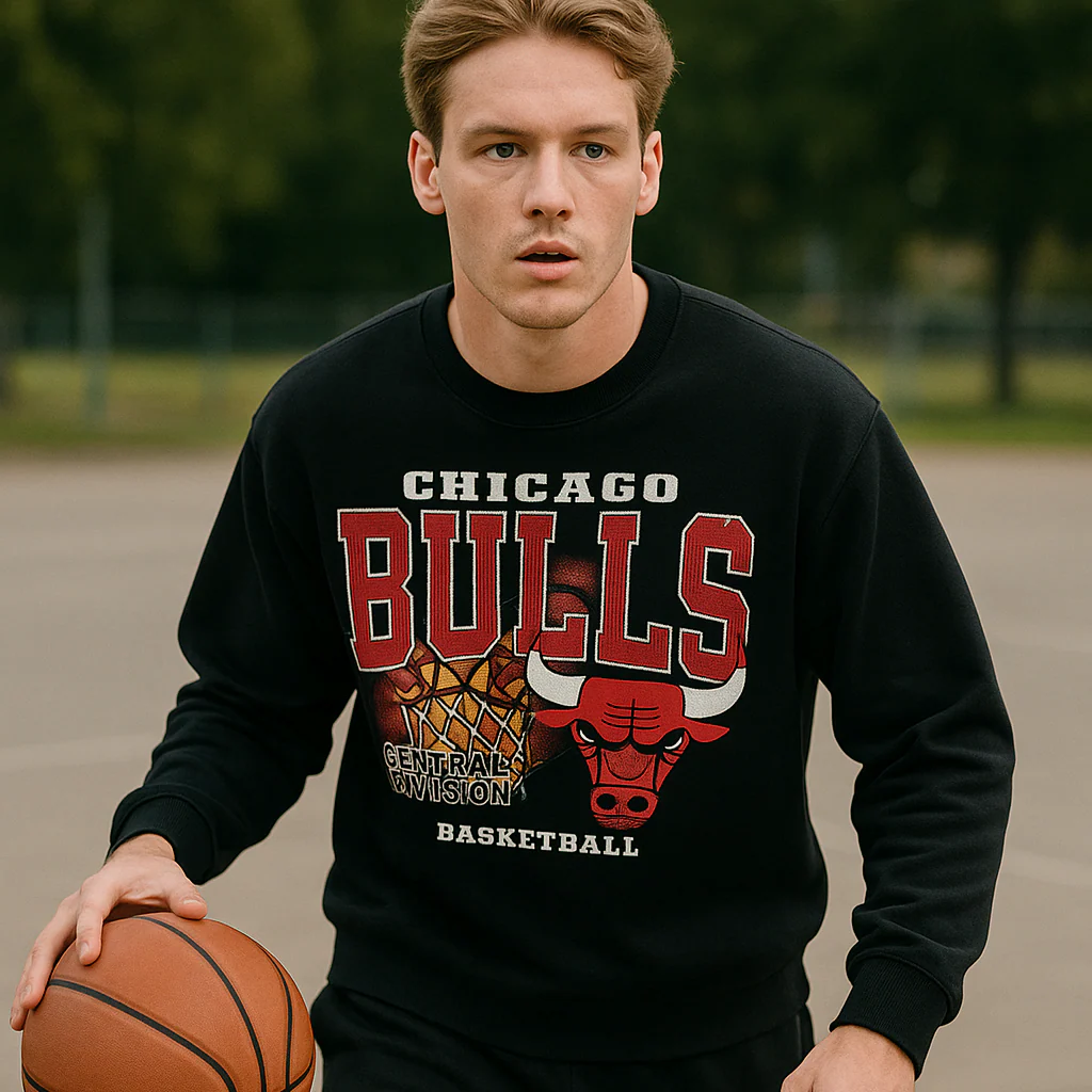 Felpa da Uomo oversize nera con stampa squadra Chicago Bulls NBA