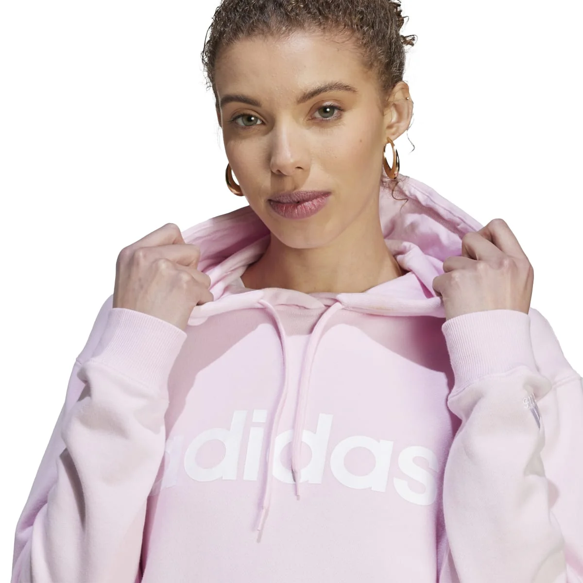 Felpa rosa da donna con cappuccio e tasca a marsupio adidas Essentials Linear - Image 5