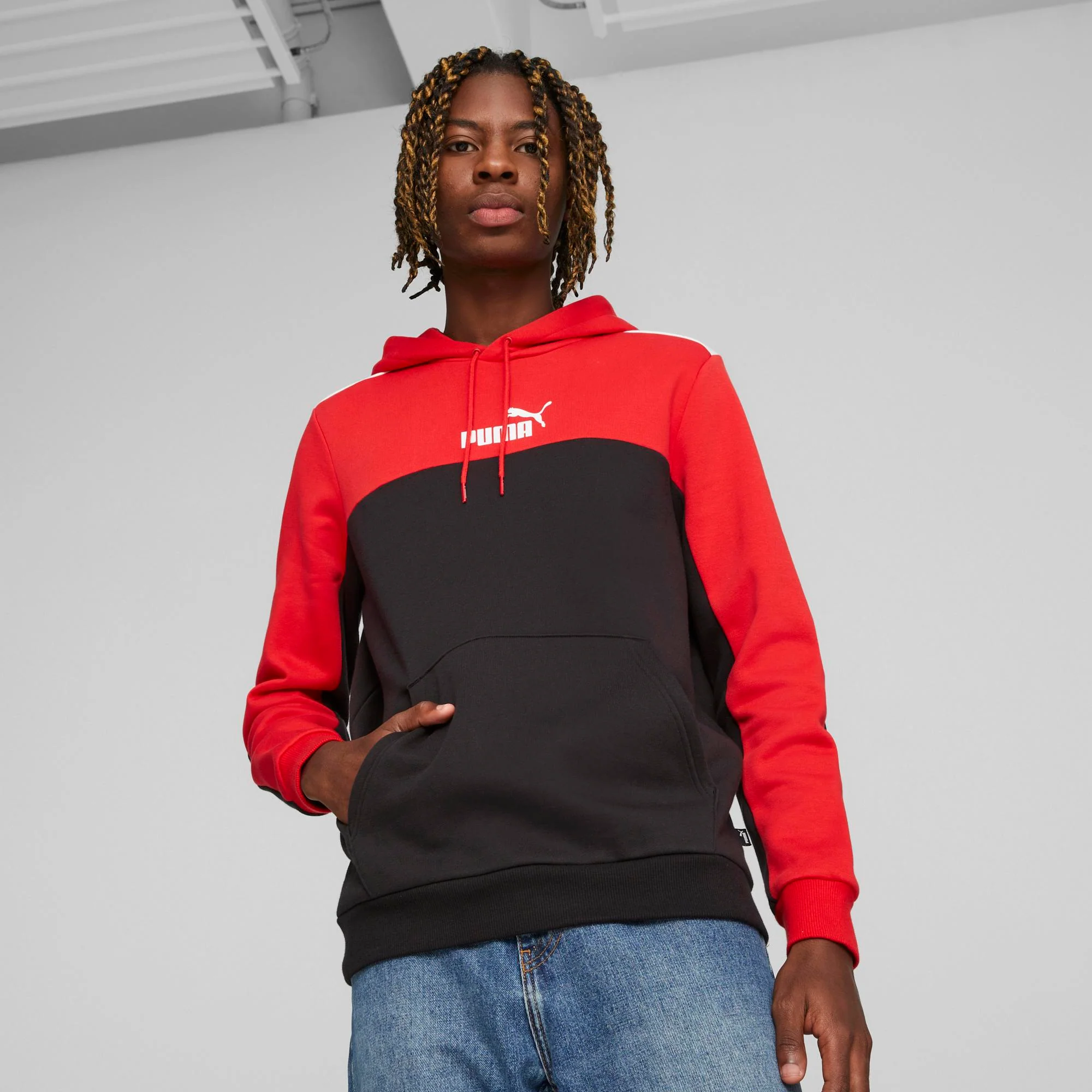 Felpa rossa e nera con cappuccio da uomo con logo sul petto Puma For All Time