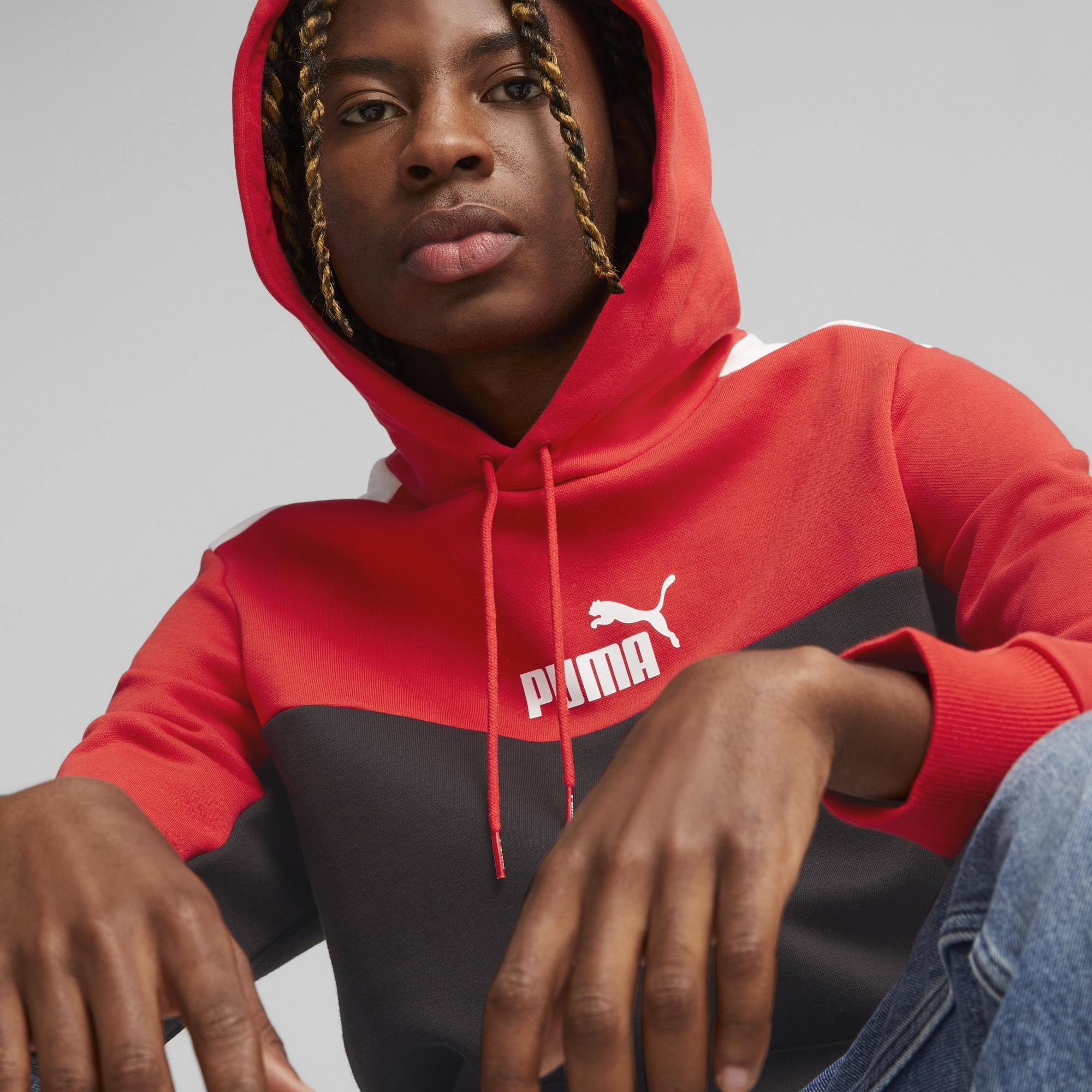 Felpa rossa e nera con cappuccio da uomo con logo sul petto Puma For All Time - Image 6