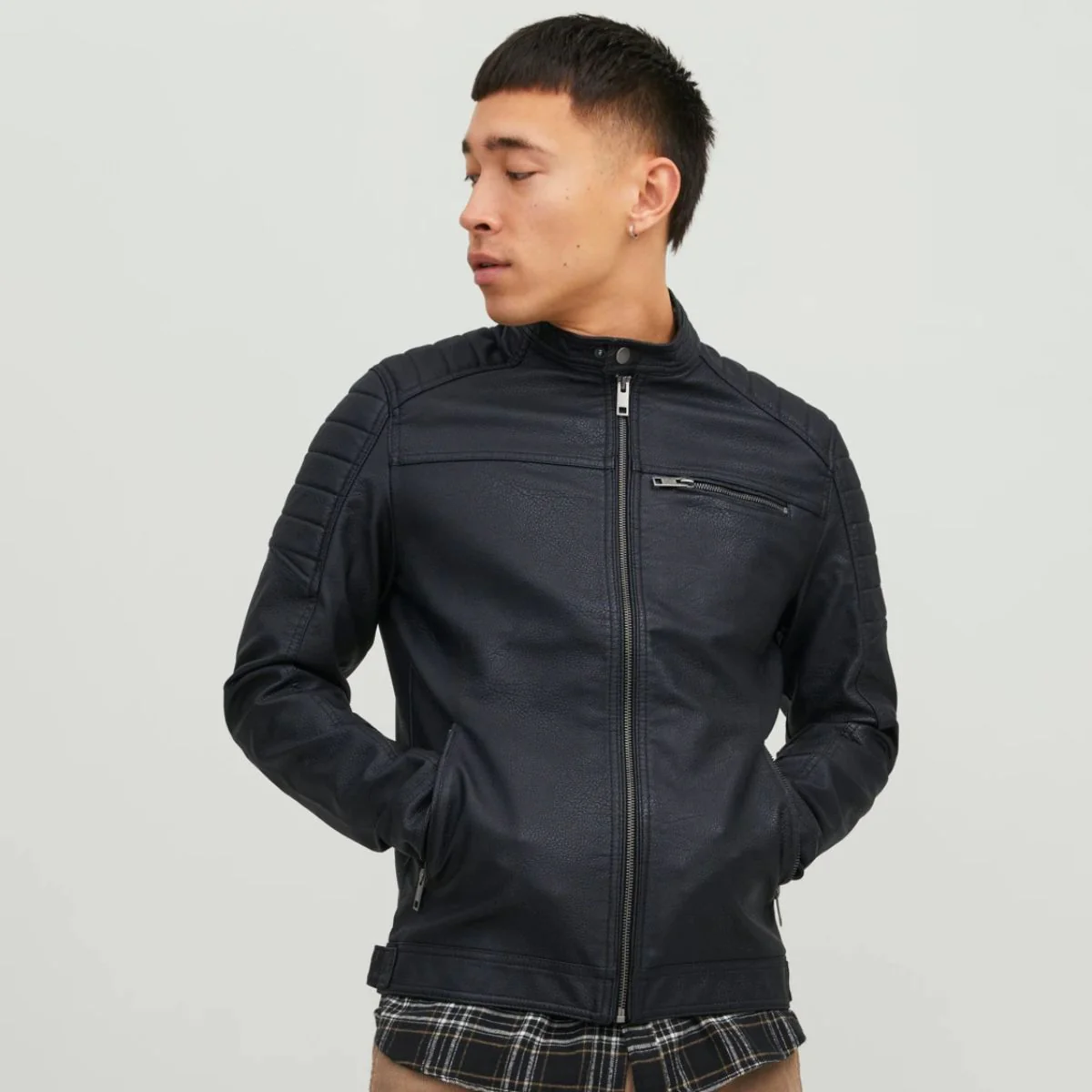 Giacca biker in similpelle nera da uomo Jack & Jones
