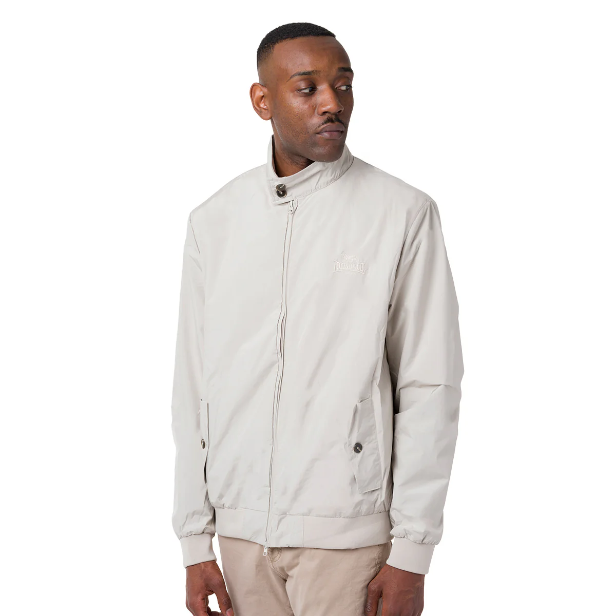 Giacca da Uomo Beige con Zip e Colletto Alto con logo ricamato Lonsdale