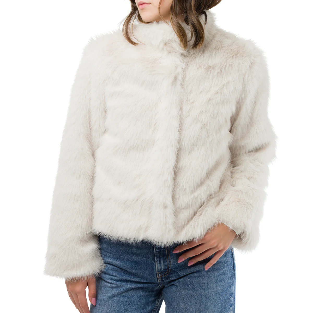 Giacca in pelliccia sintetica da donna bianca con collo alto Vero Moda