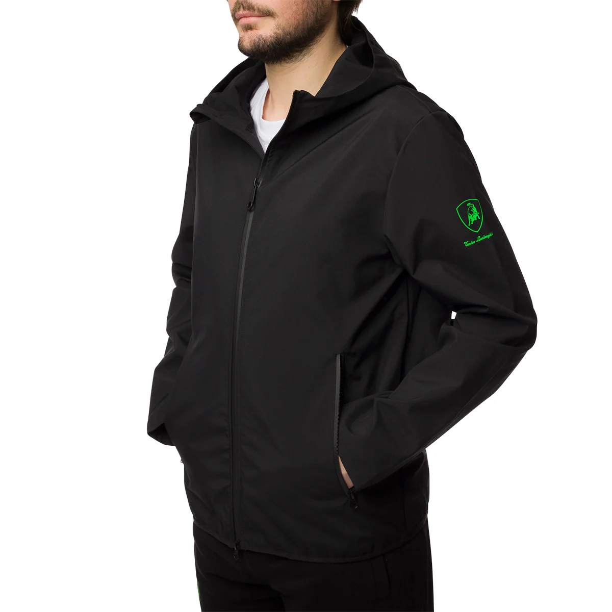 Giacca tecnica sportiva nera da uomo con logo verde Tonino Lamborghini