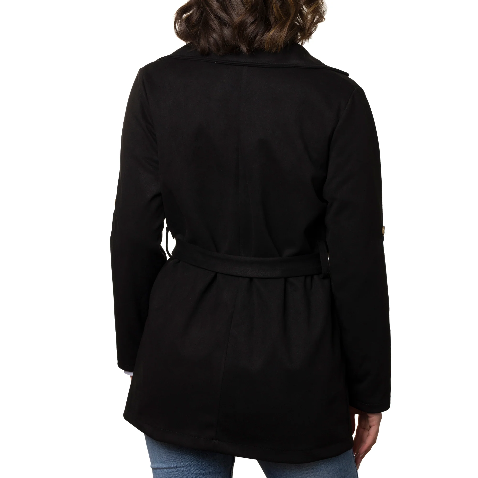 Giacca Trench da donna nera in tessuto effetto ciniglia Swish Jeans - Image 2