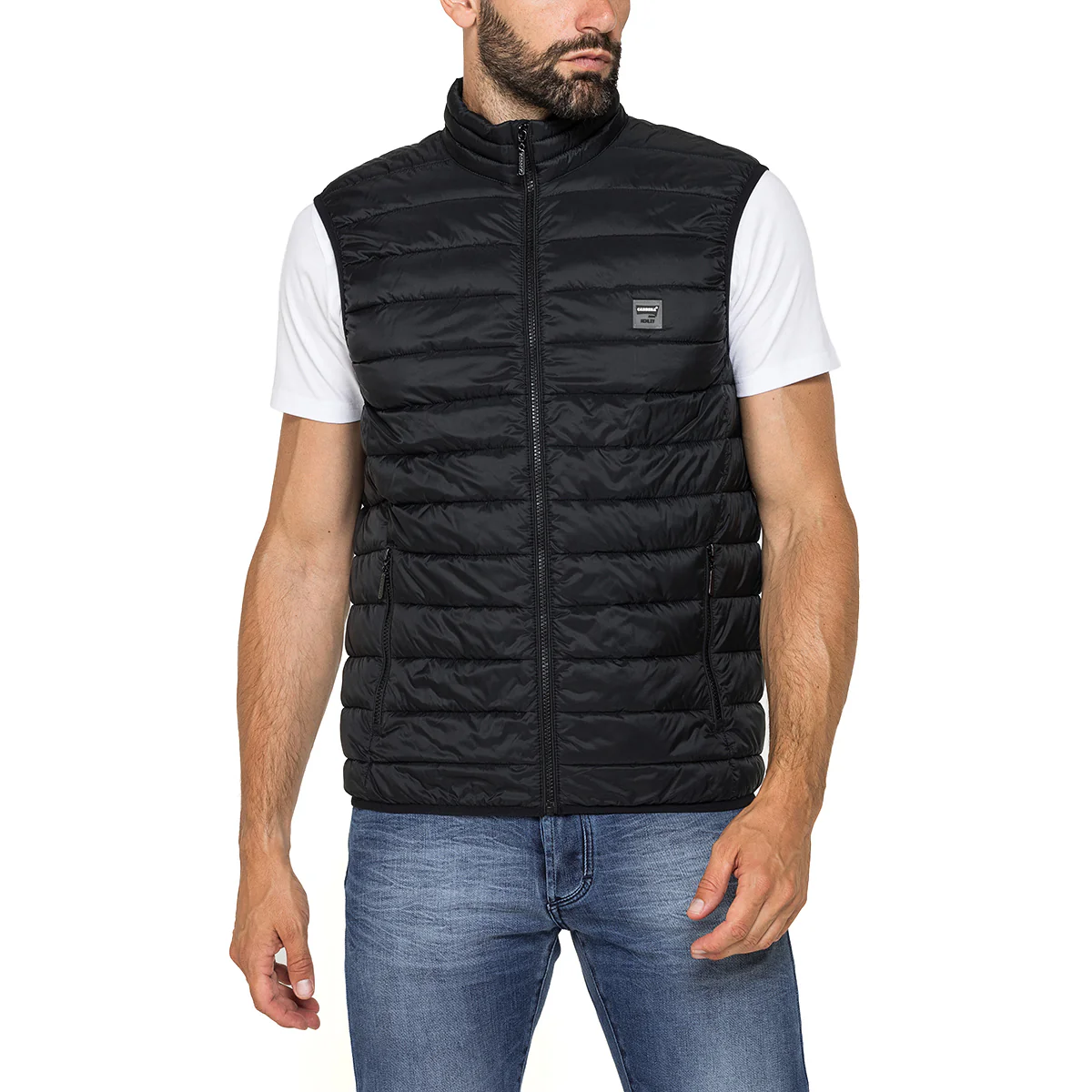 Gilet smanicato da Uomo nero trapuntato con chiusura zip Carrera Jeans