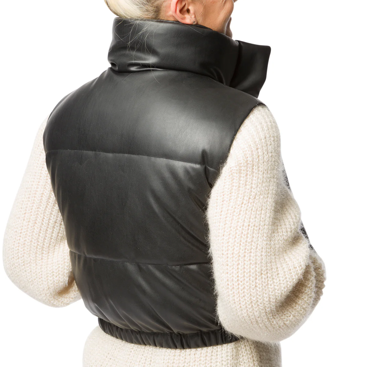 Gilet trapuntato in similpelle nero da donna con chiusura a zip e bottoni Swish Jeans - Image 2