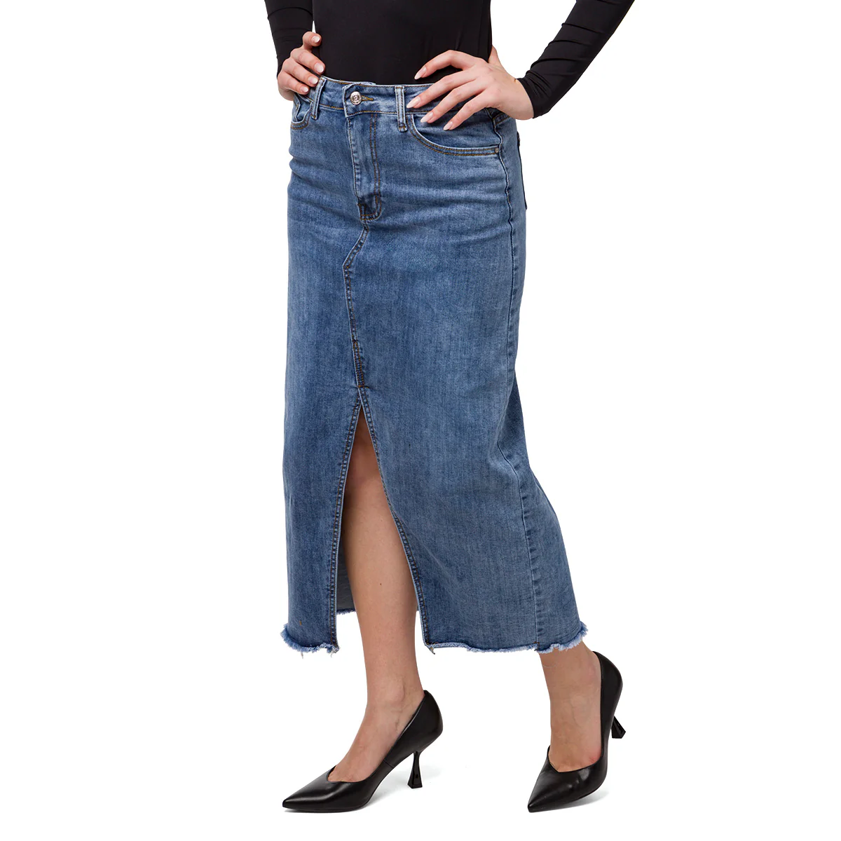 Gonna lunga in jeans con spacco frontale da donna Swish Jeans - Image 4