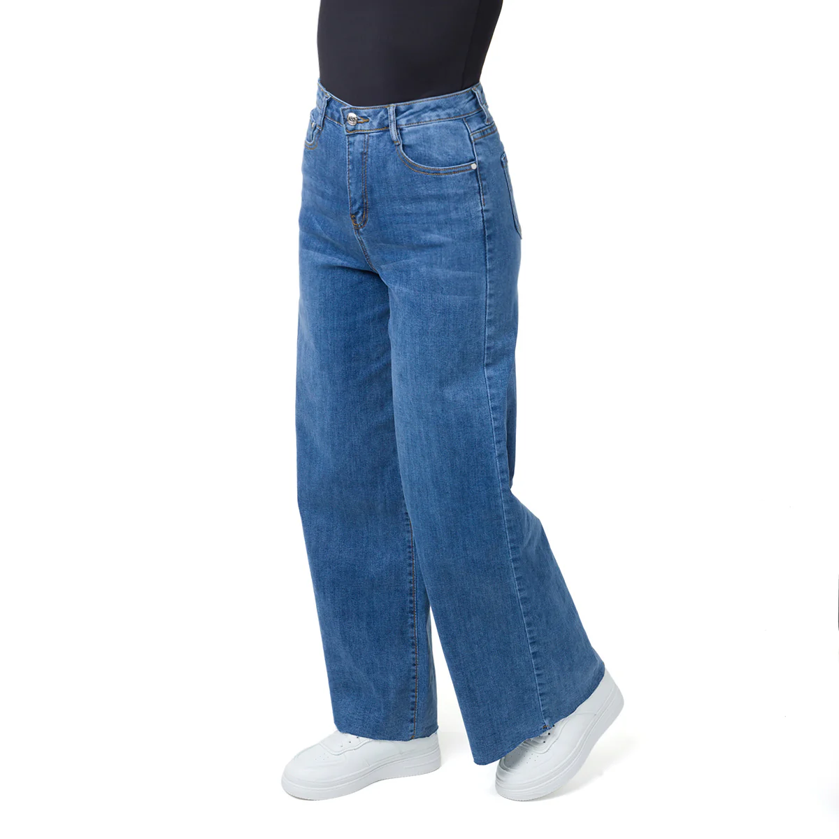 Pantaloni Jeans a palazzo elasticizzati a vita alta con logo nella tasca Swish Jeans