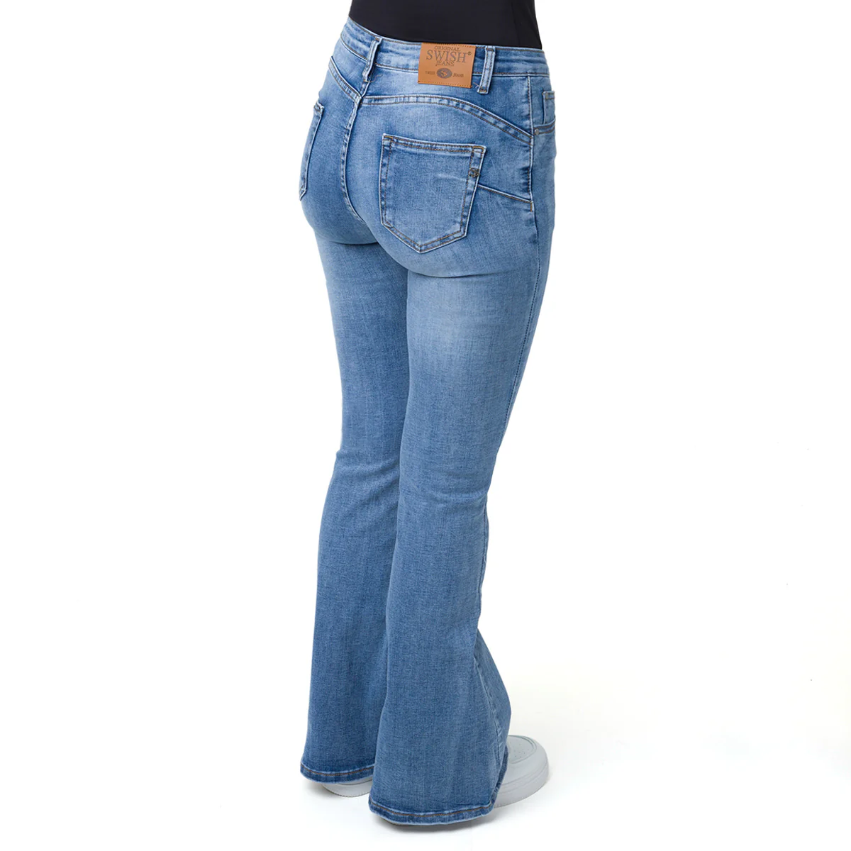 Pantaloni Jeans a zampa elasticizzati a vita alta con logo Swish Jeans - Image 2