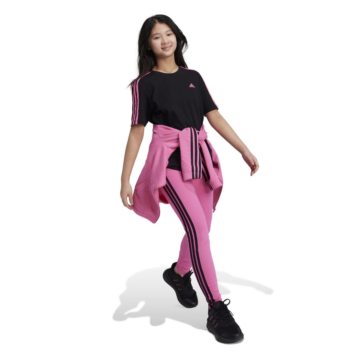 Leggings bambina rosa Essentials 3-Stripes Cotton adidas - Image 3