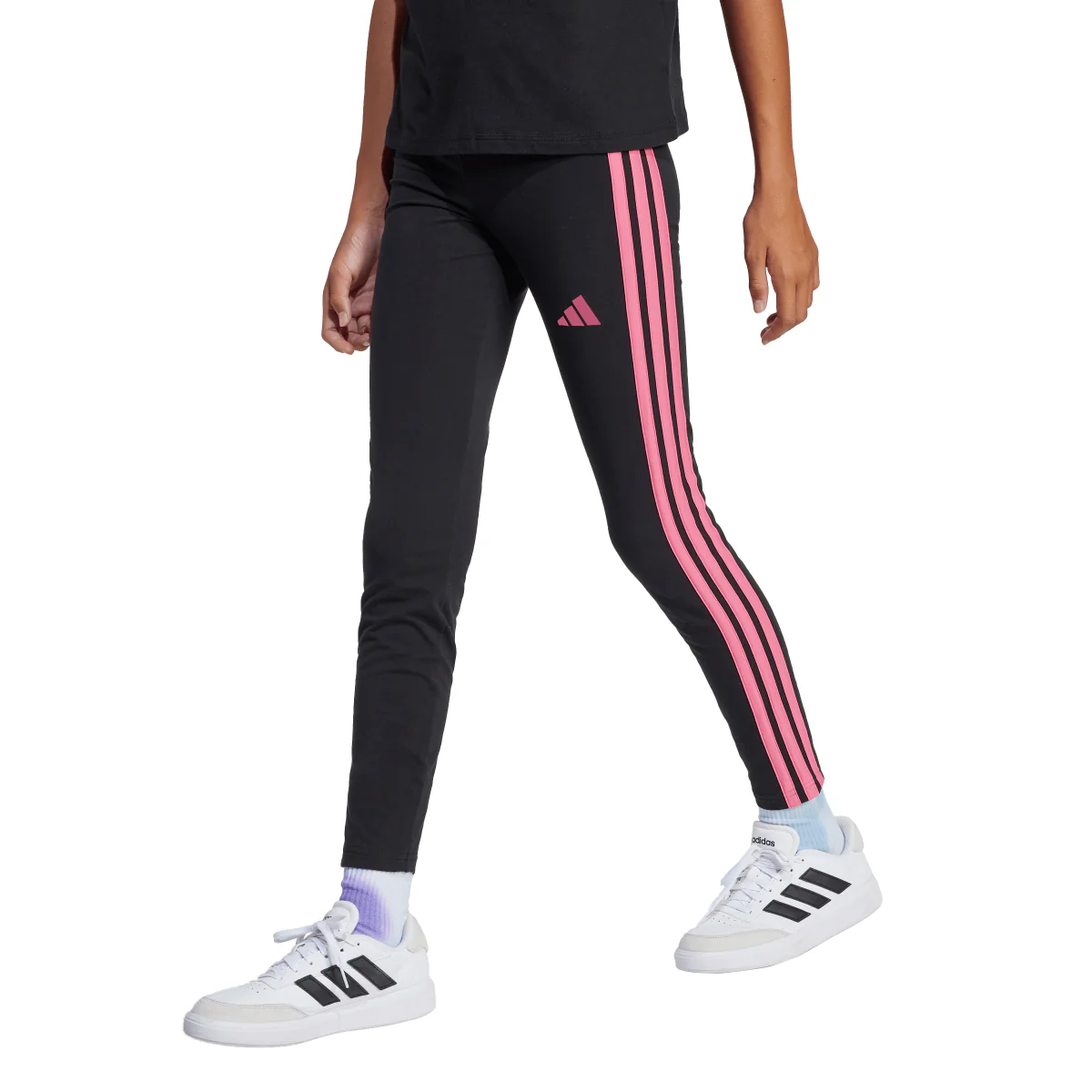 Leggings neri da Bambina con bande rosa adidas JG 3S LEG 230