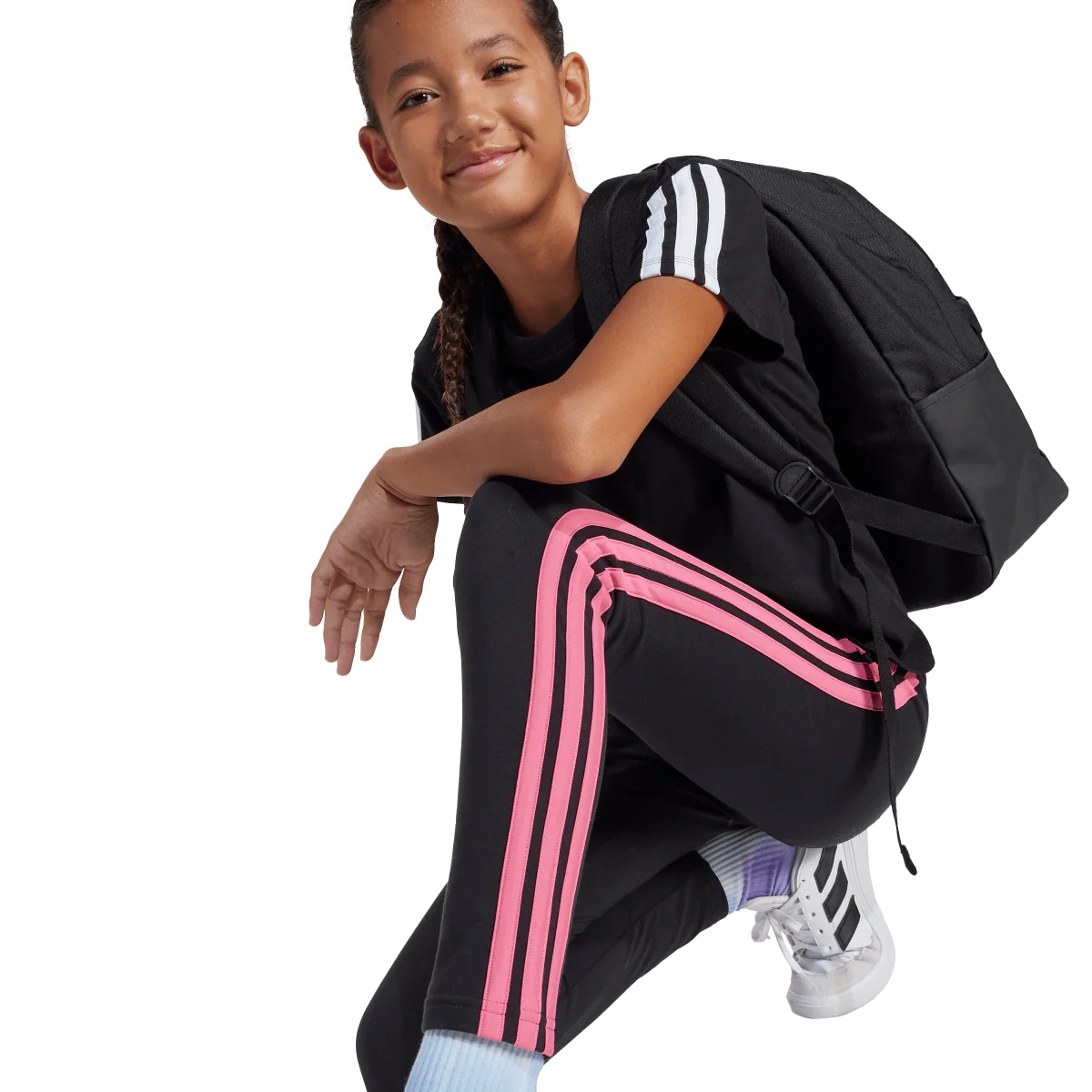 Leggings neri da Bambina con bande rosa adidas JG 3S LEG 230 - Image 5