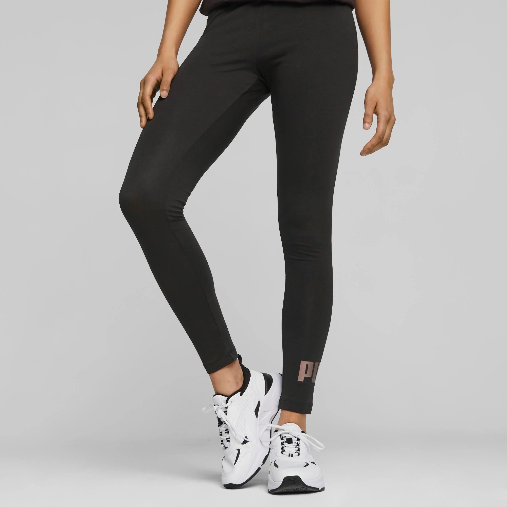 Leggings neri da donna con logo Puma Essentials+ Metallic