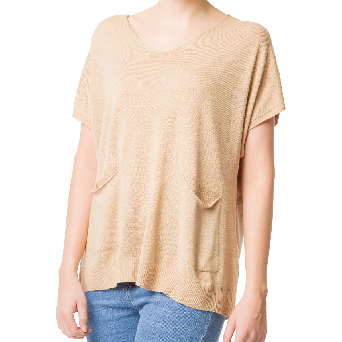 Maglia beige da donna con scollo a V Swish Jeans