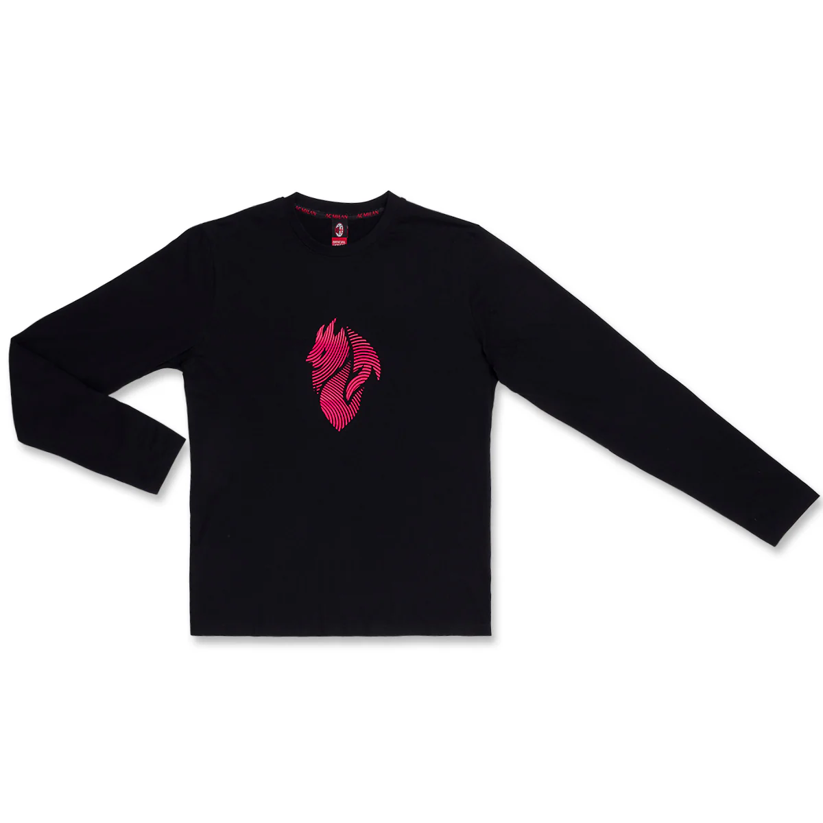 Maglia girocollo da uomo a maniche lunghe nere con dettaglio rosso Milan