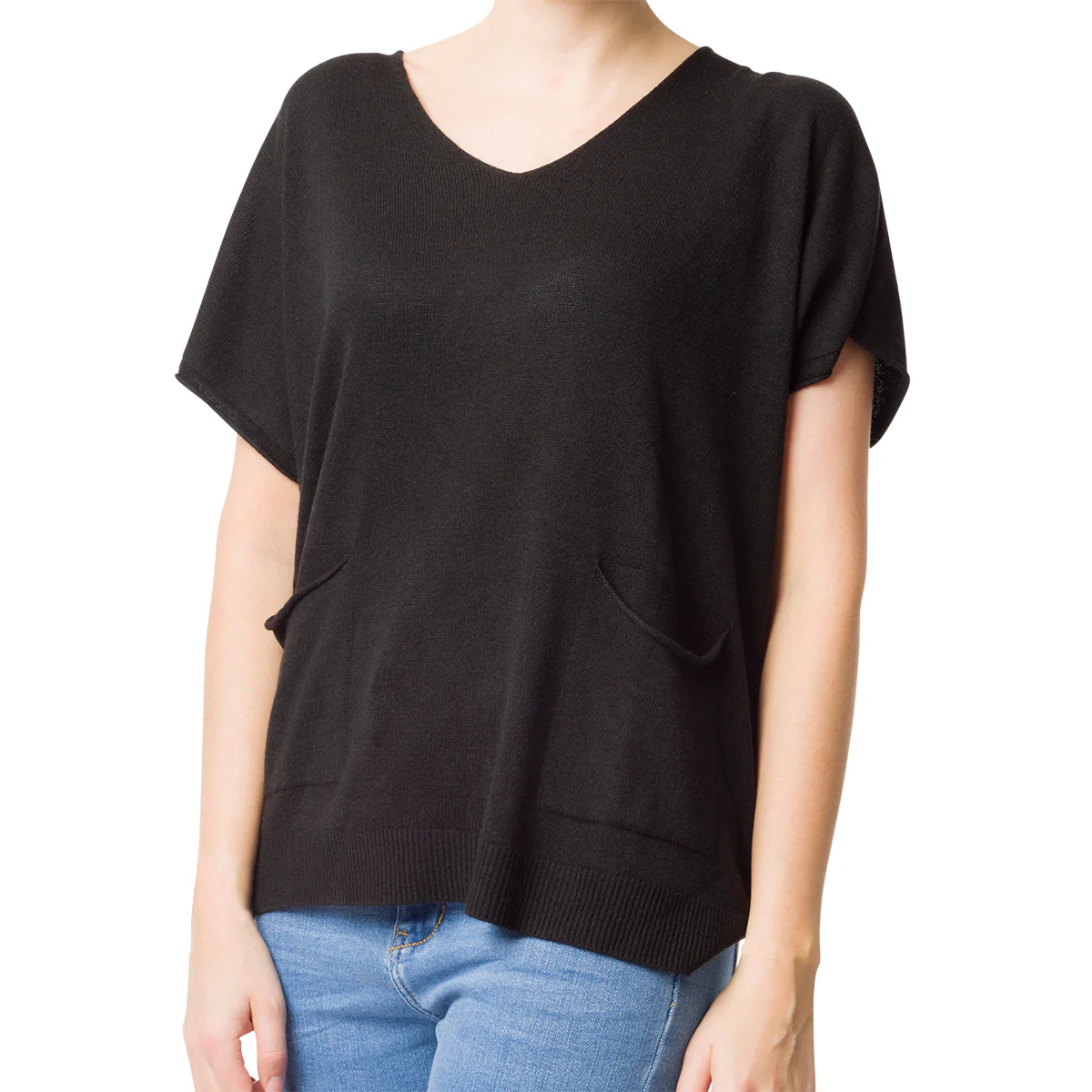 Maglia nera da donna con scollo a V Swish Jeans
