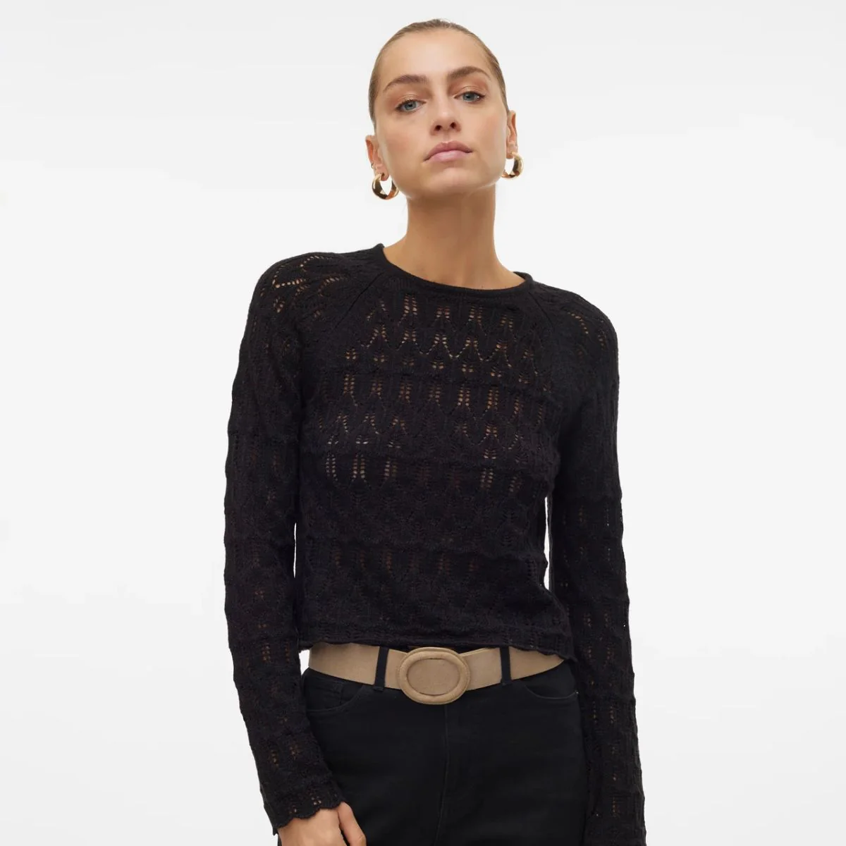 Maglioncino da donna nero con dettagli traforati Vero Moda