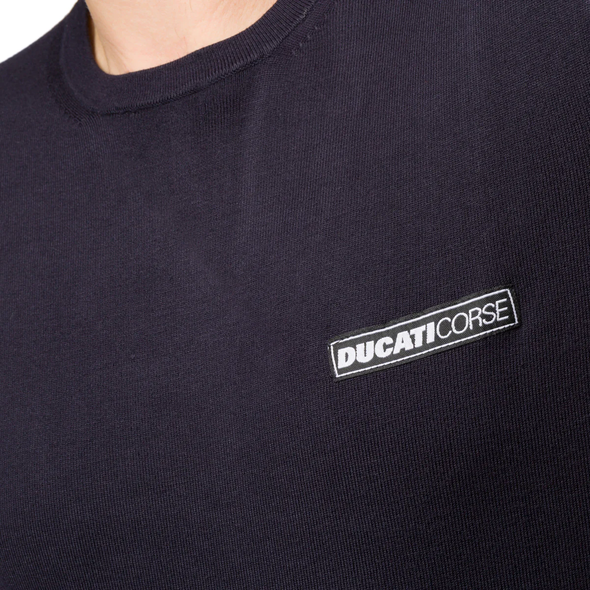Maglioncino da uomo girocollo blu navy con logo bianco Ducati - Image 3