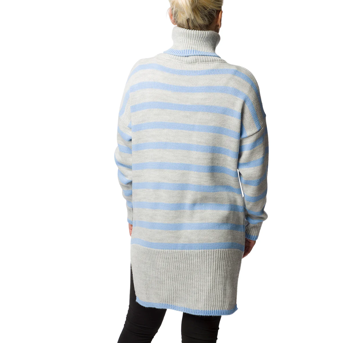 Maglione a collo alto a righe grigie e azzurre da donna Swish Jeans - Image 2