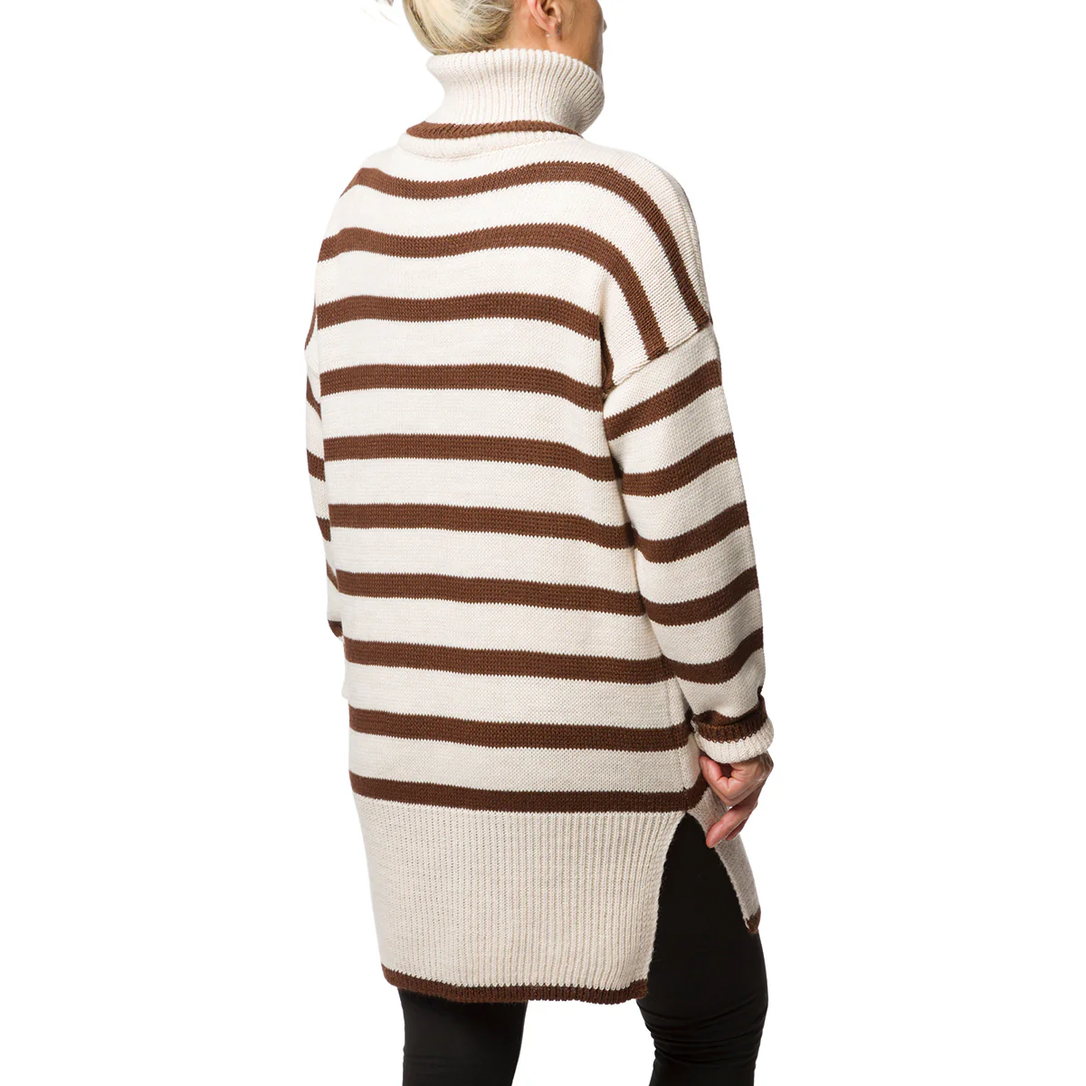 Maglione a collo alto a righe marroni e bianche da donna Swish Jeans - Image 2