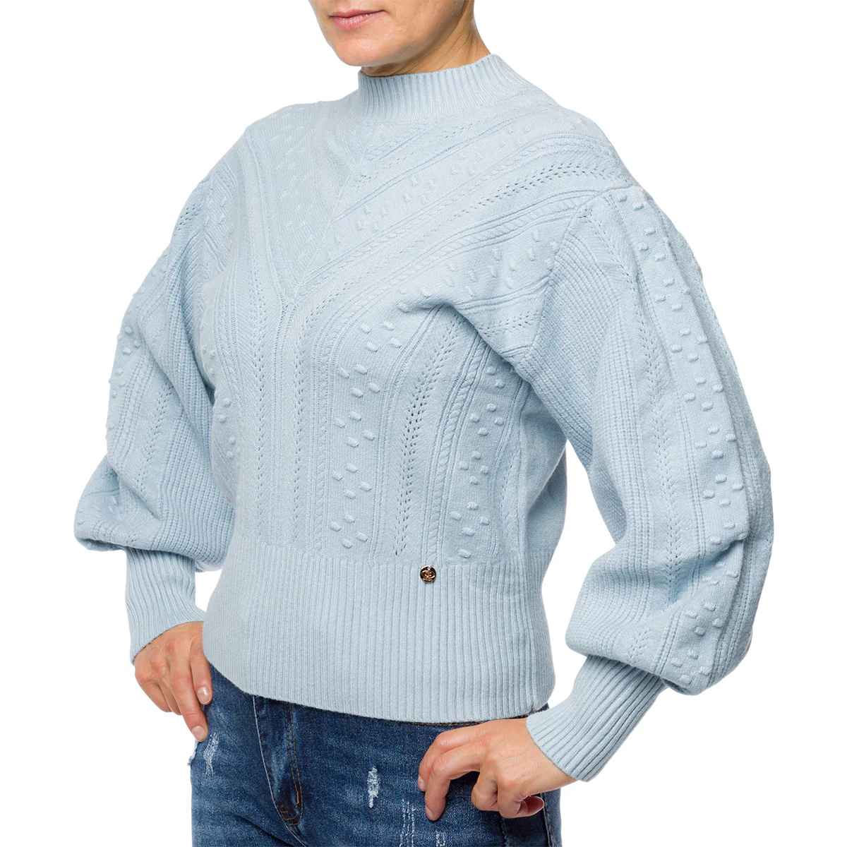 Maglione da donna azzurro a collo alto Swish Jeans
